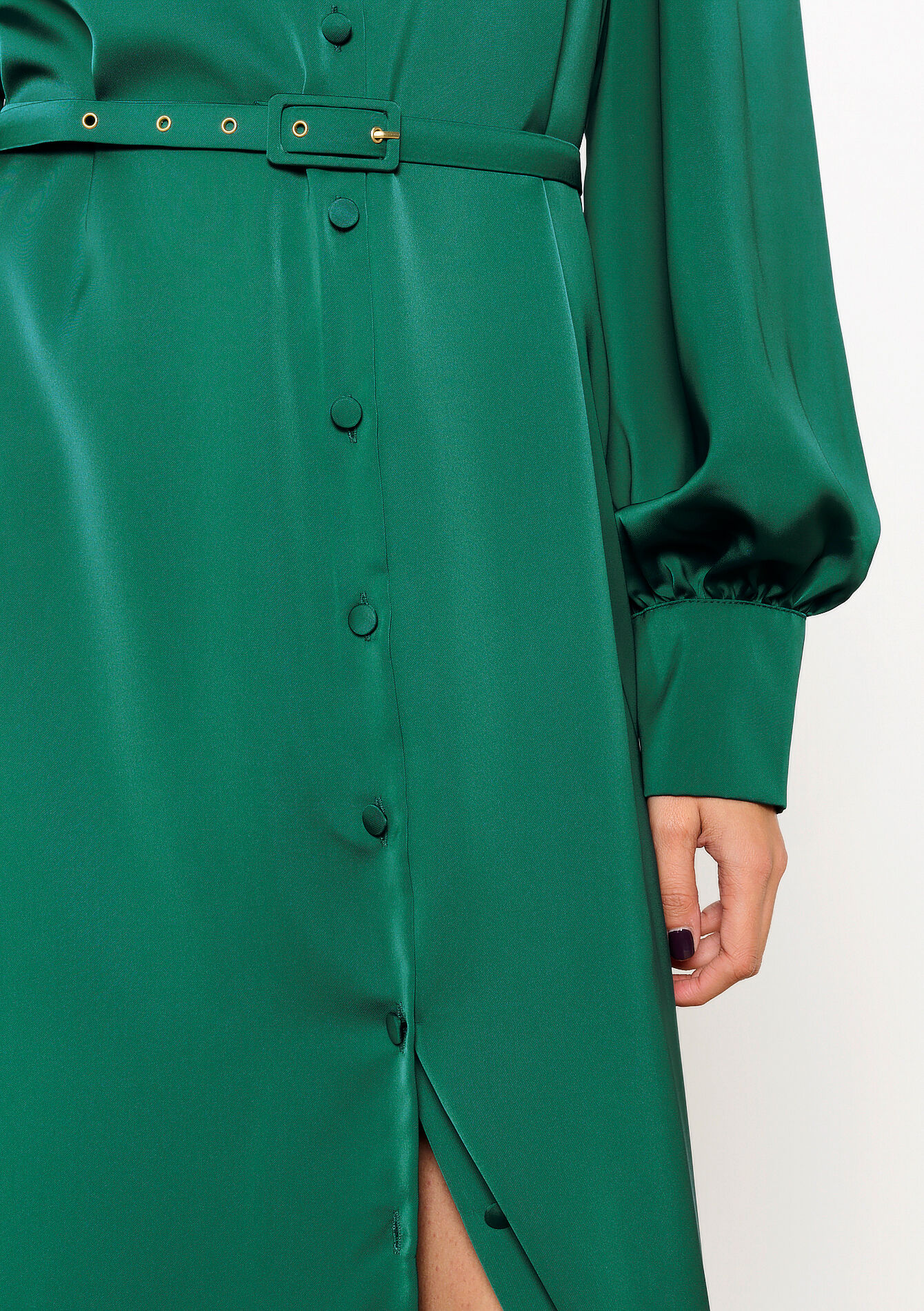 Satin dress with belt, Satin dress with belt - BOTTLE GREEN - 08103853_1778