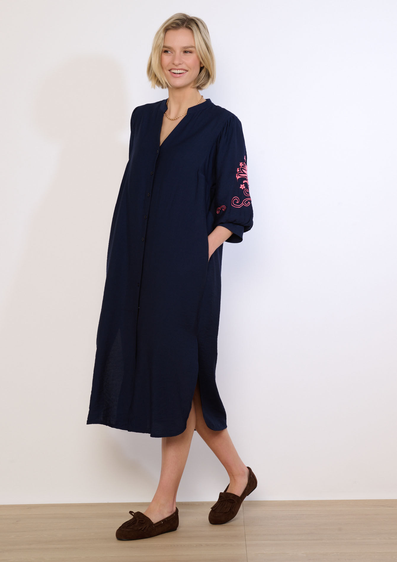 Geborduurde overhemdjurk, Geborduurde overhemdjurk - NAVY BASIC - 08104451_2723