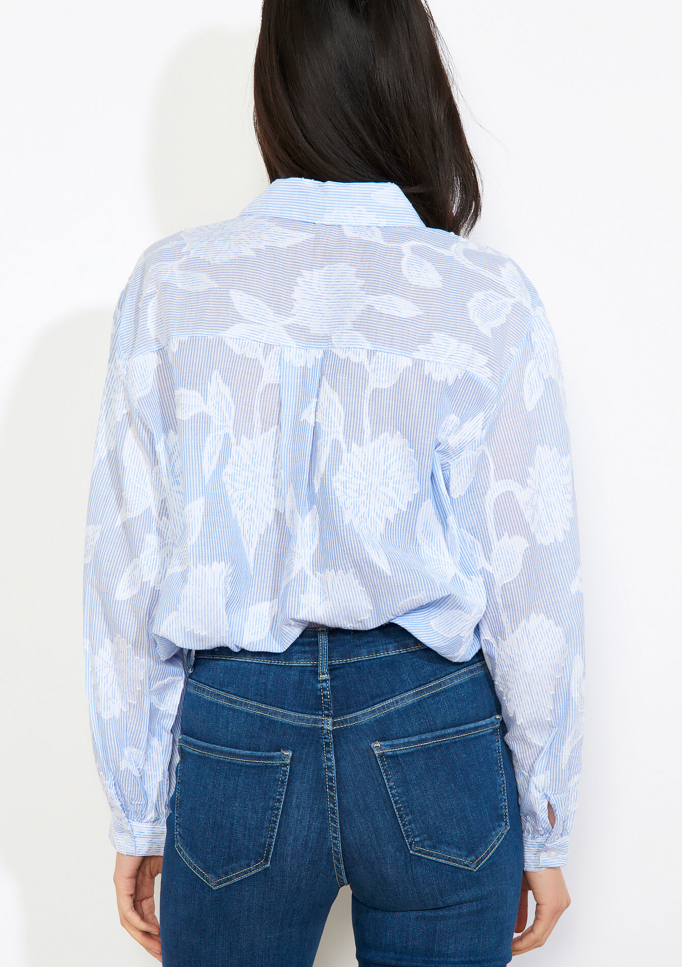 Blouse met bloemenborduursel, Blouse met bloemenborduursel - BLUE PASTEL - 05702876_3003