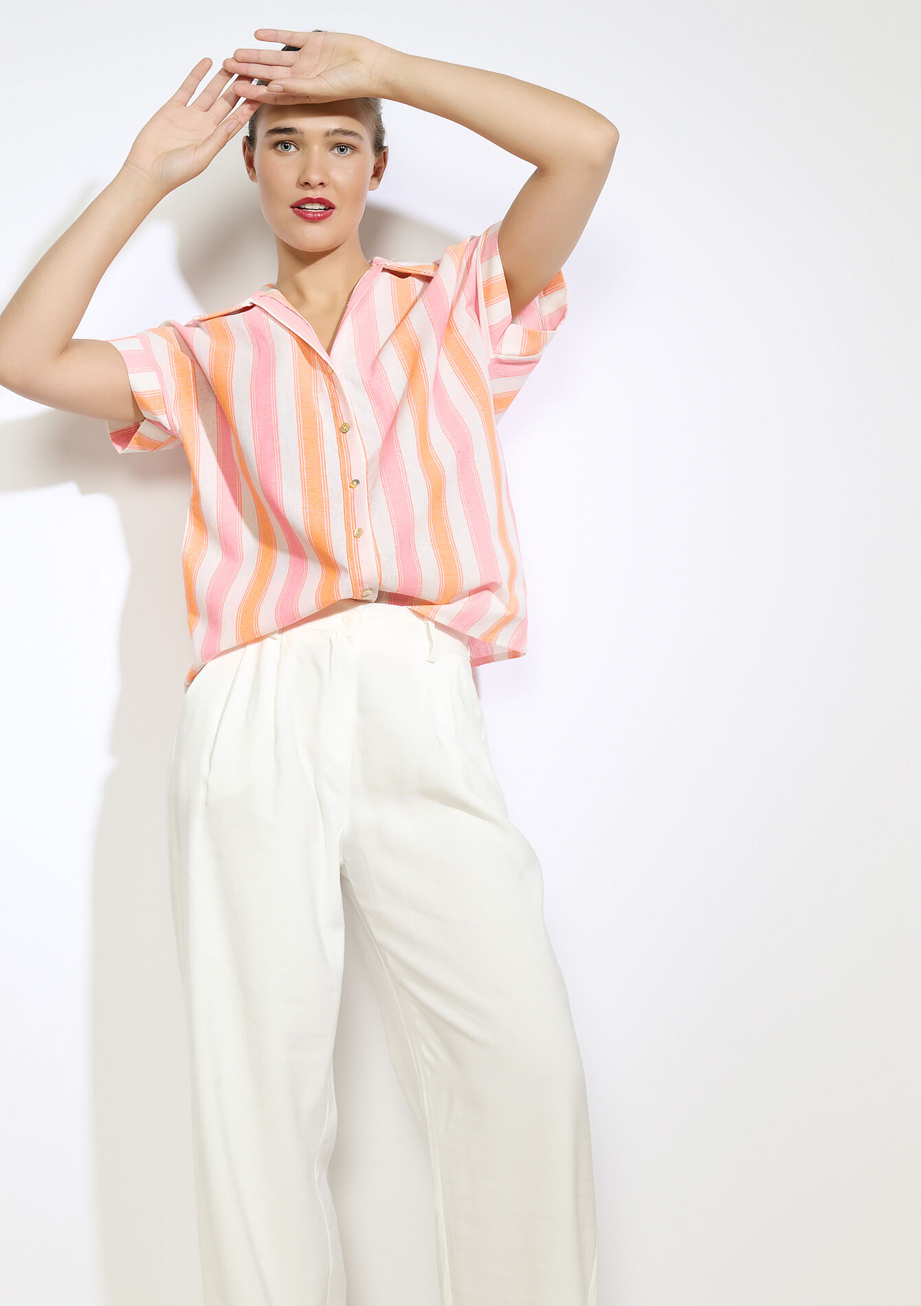 Striped fluid shirt, Striped fluid shirt - CORAL PINK - 05702871_1968