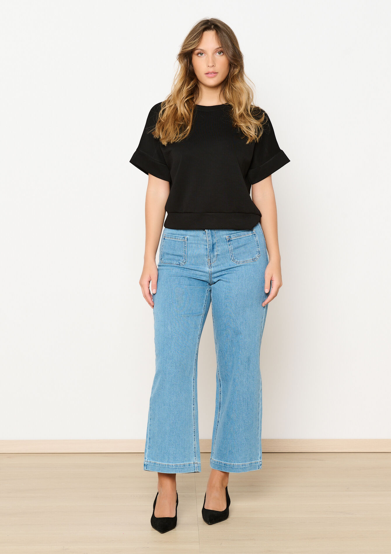 T-shirt in sweatstof, T-shirt in sweatstof - BLACK - 15100315_1119