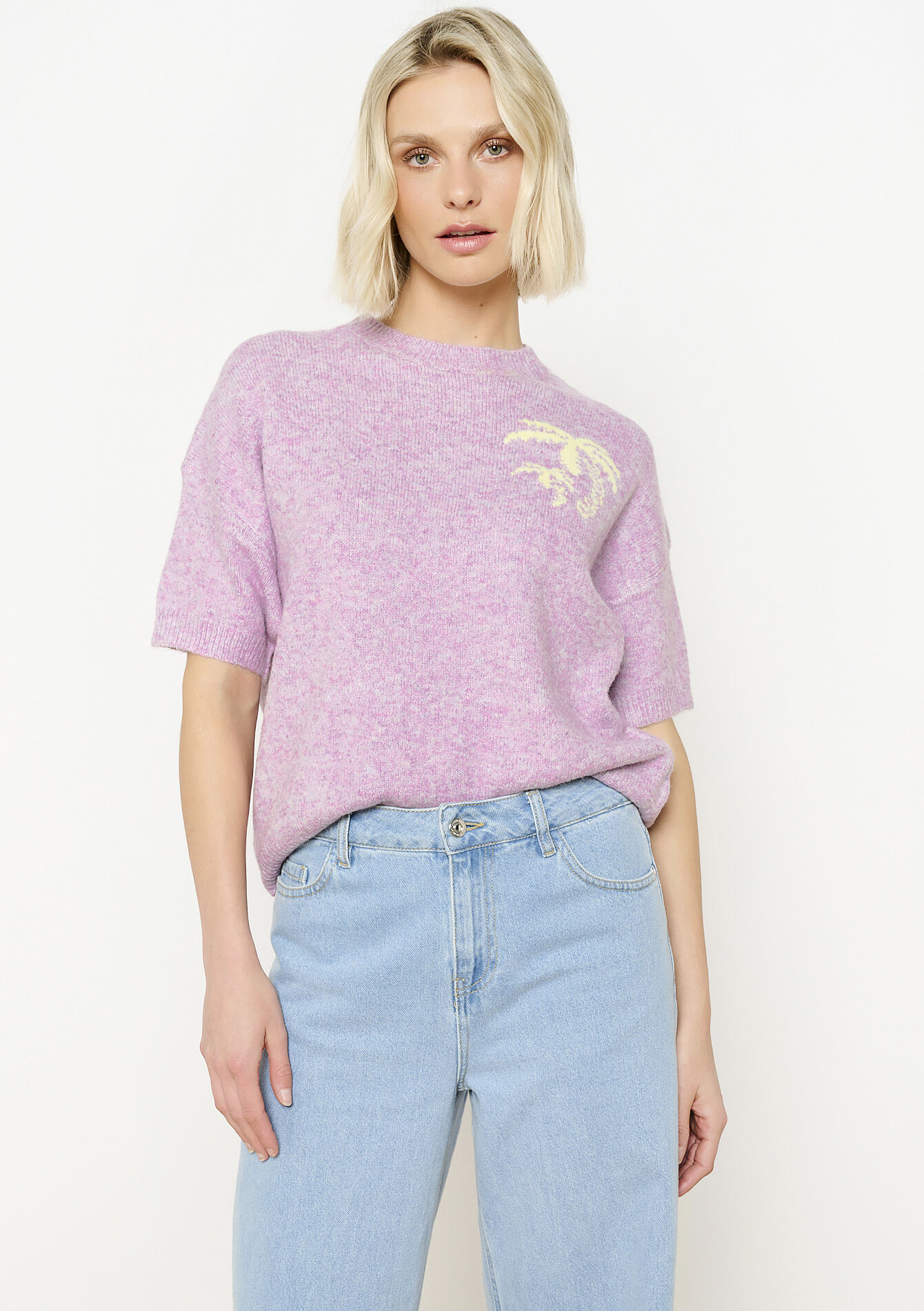 Short sleeve sweater, Short sleeve sweater - PASTEL LILAC - 04006845_1493
