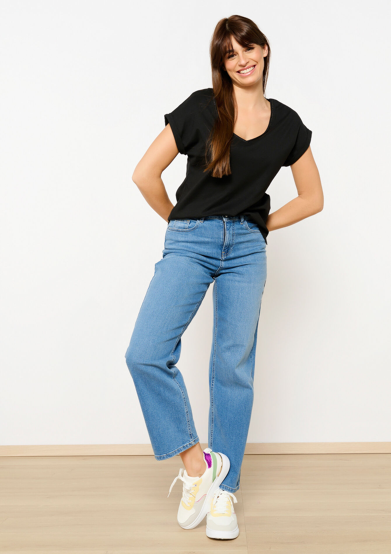 T-shirt basique à col V, T-shirt basique à col V - BLACK - 02301634_1119