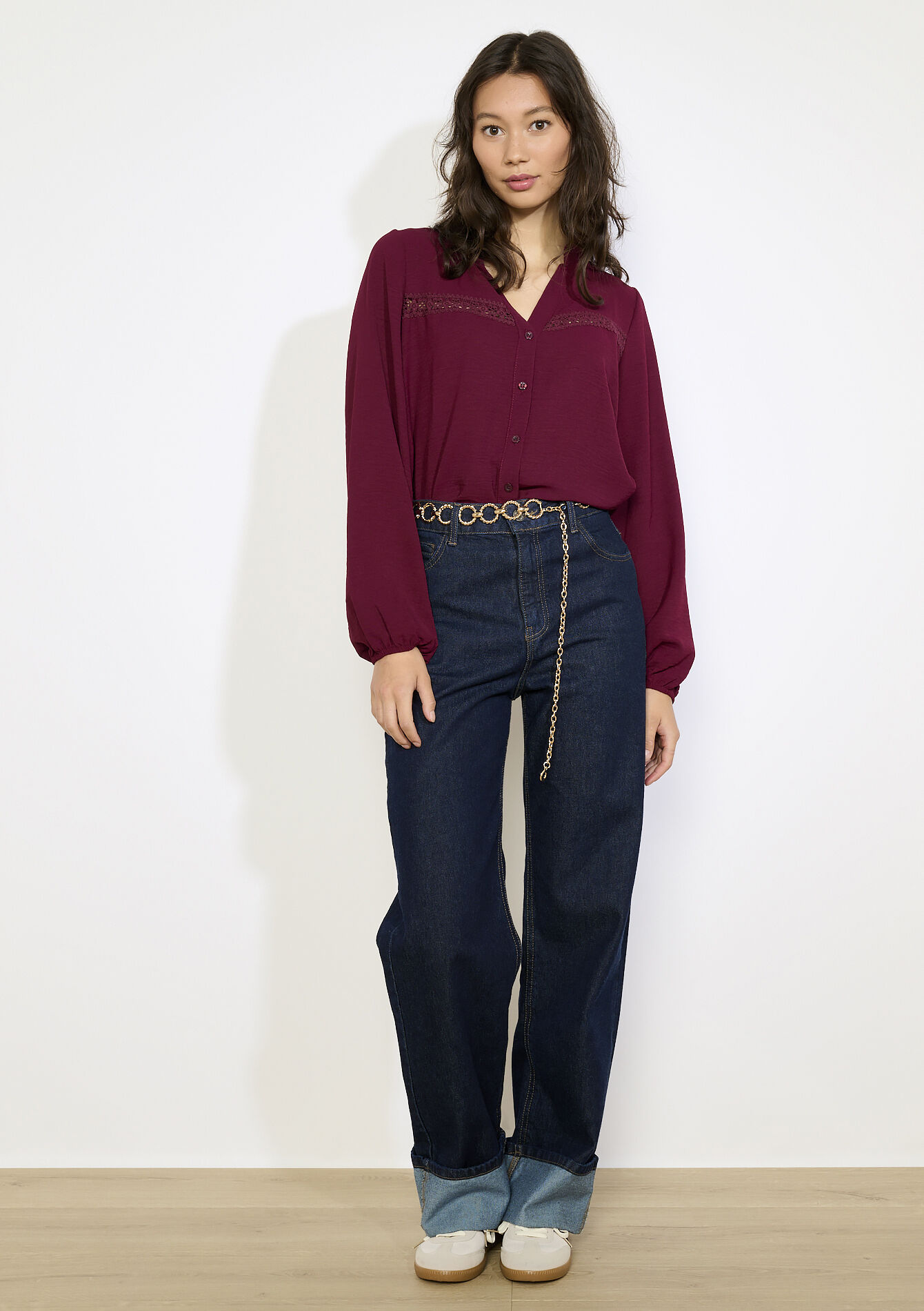 Blouse fluide à détails crochet - BORDEAUX WINE - 05702943_5514