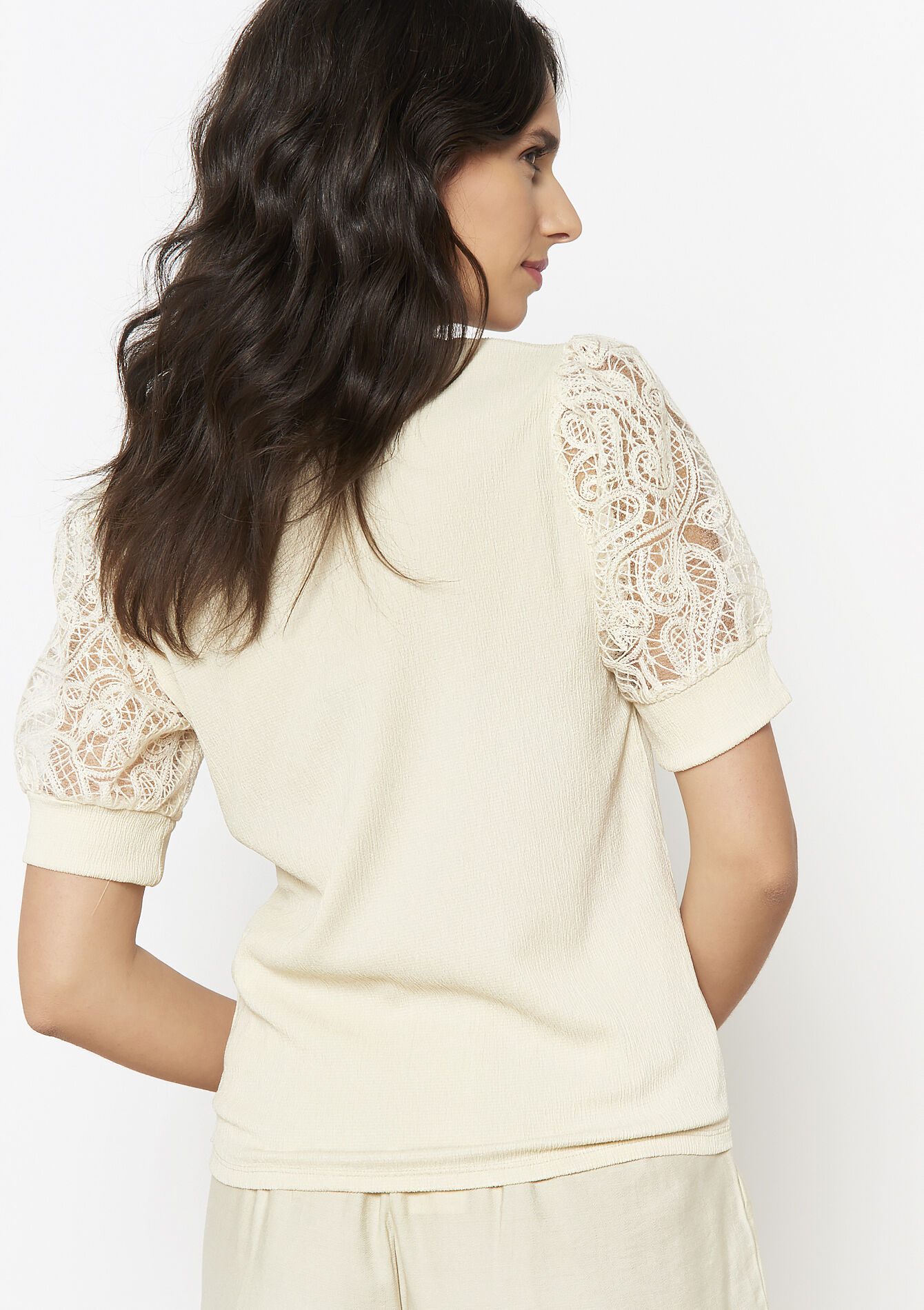 Lace sleeve top, Lace sleeve top - OFFWHITE - 02301808_1001