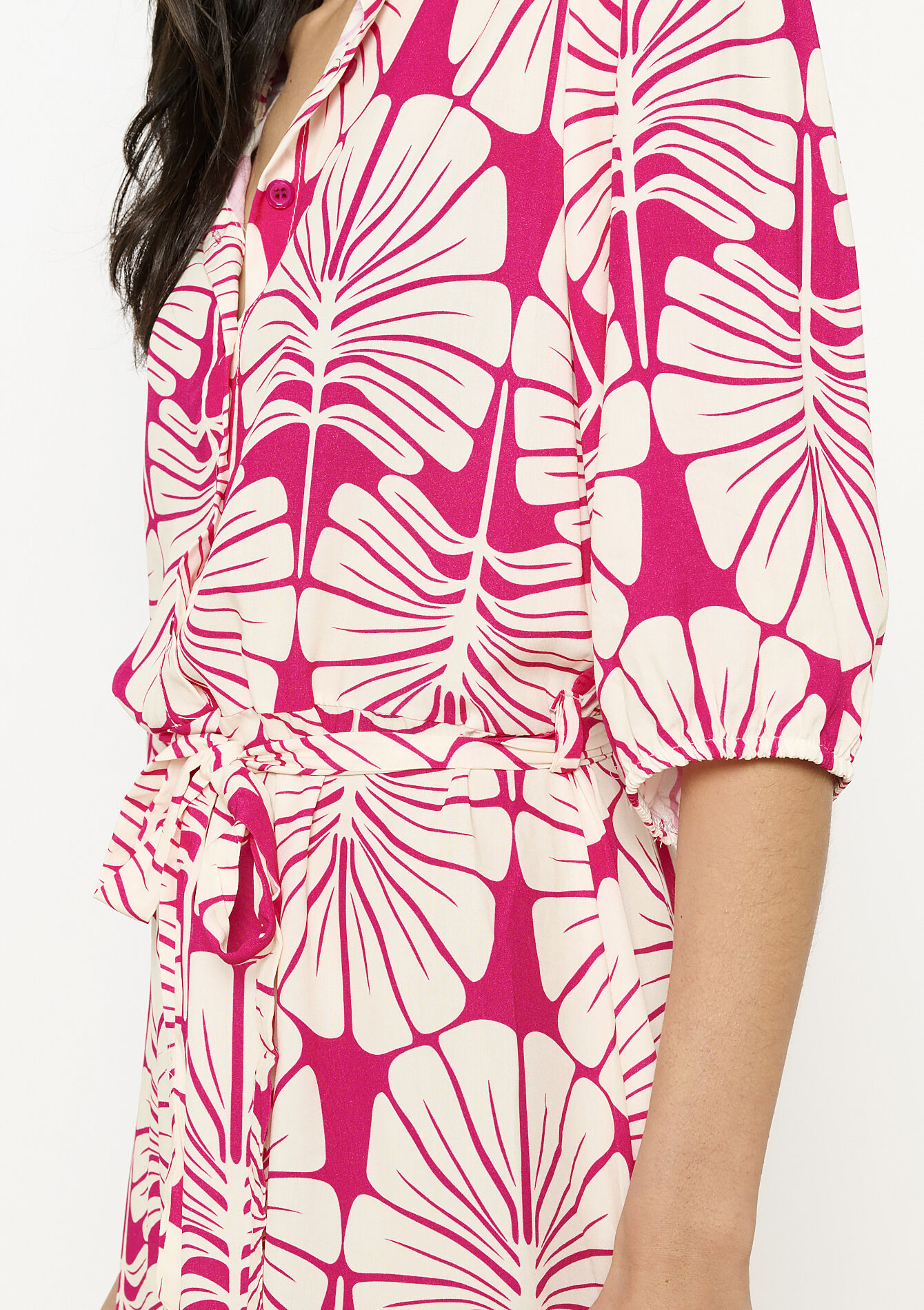 Jurk met bladerprint, Jurk met bladerprint - FUCHSIA - 08104182_5626