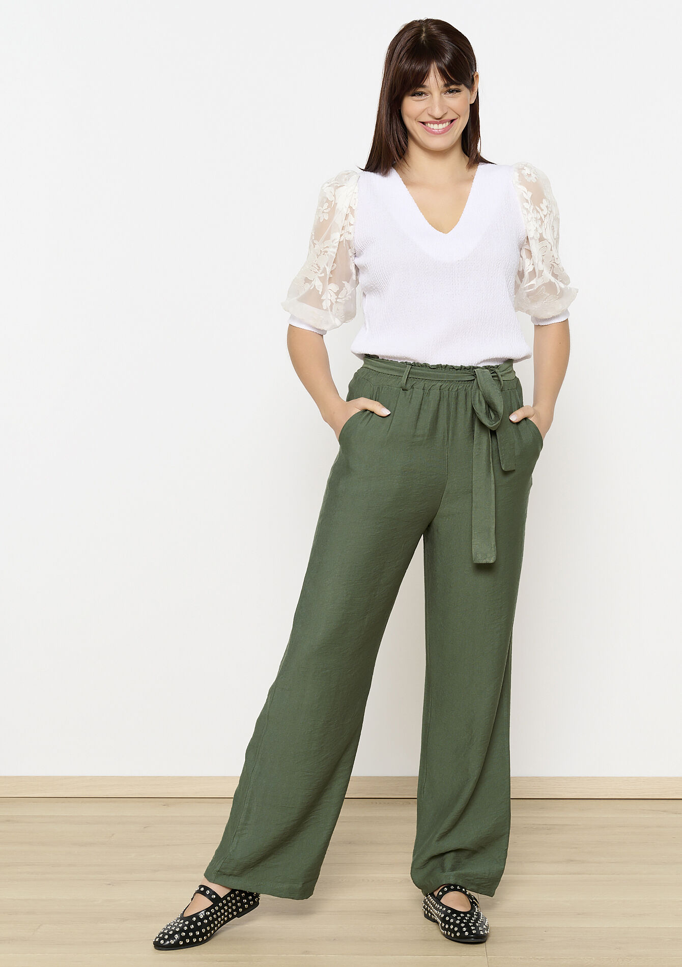 Pantalon fluide ceinturé, Pantalon fluide ceinturé - KHAKI MED - 06600976_4327