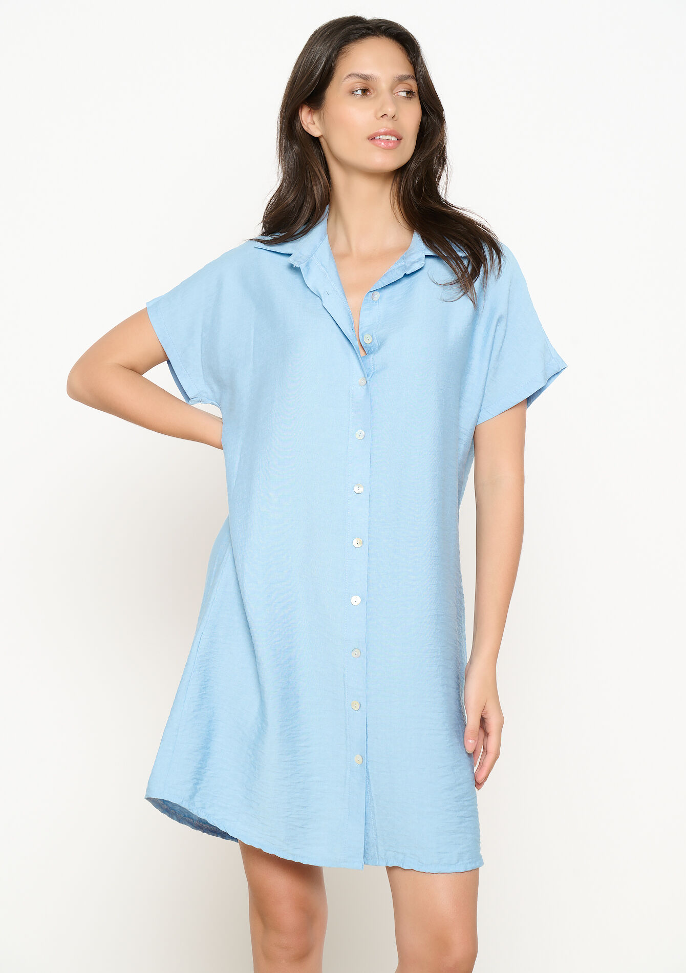 Korte overhemdjurk, Korte overhemdjurk - BLUE PASTEL - 08104132_3003