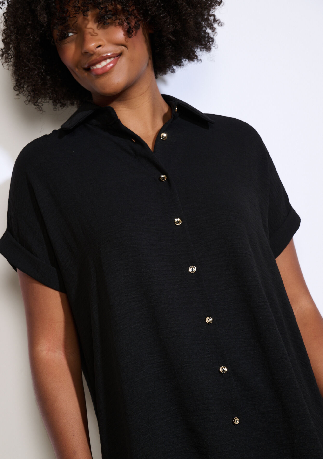 Short loose shirt dress, Short loose shirt dress - BLACK - 08104244_1119