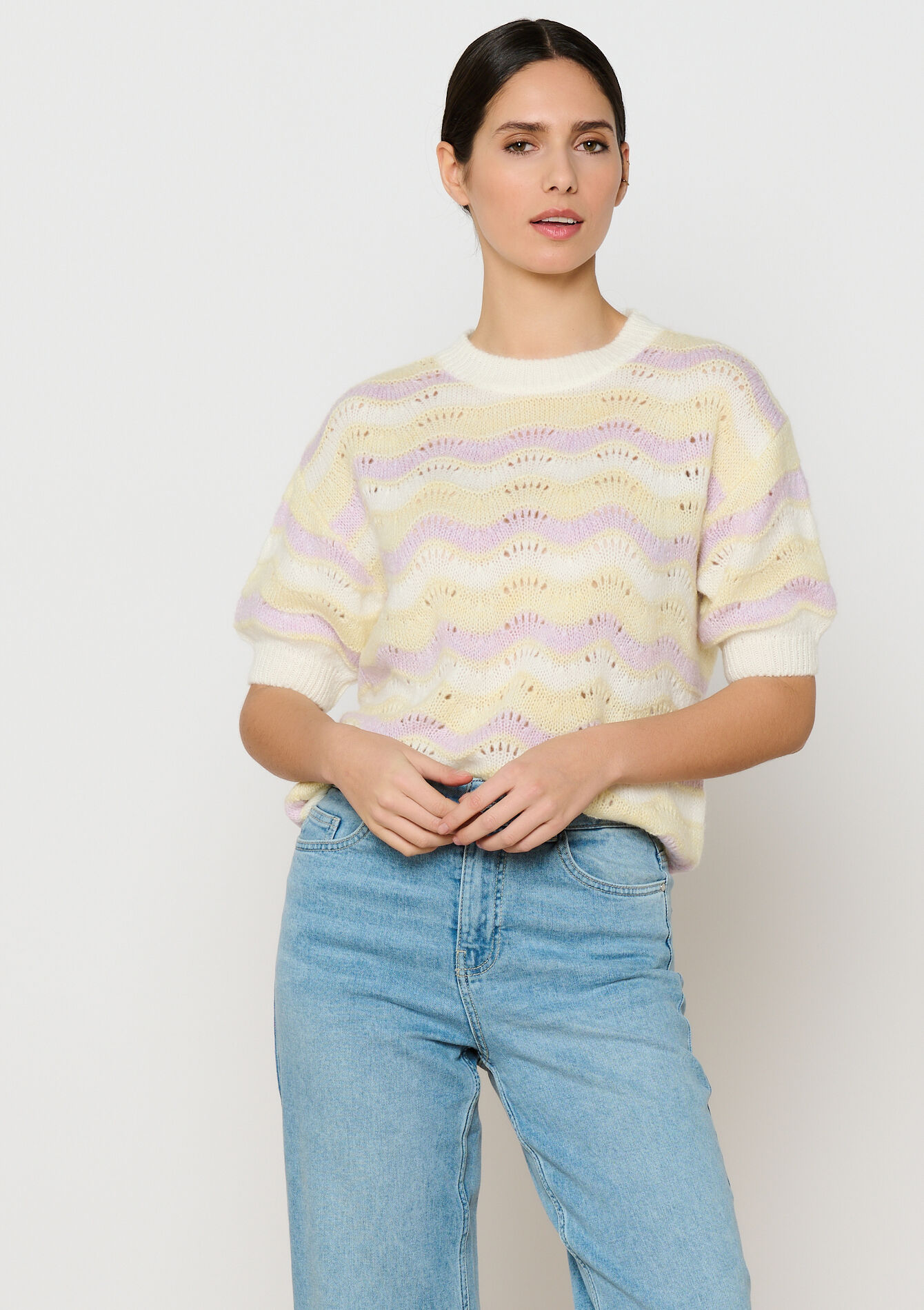 Pull avec blocs de couleur, Pull avec blocs de couleur - VANILLA WHITE - 04006876_1013