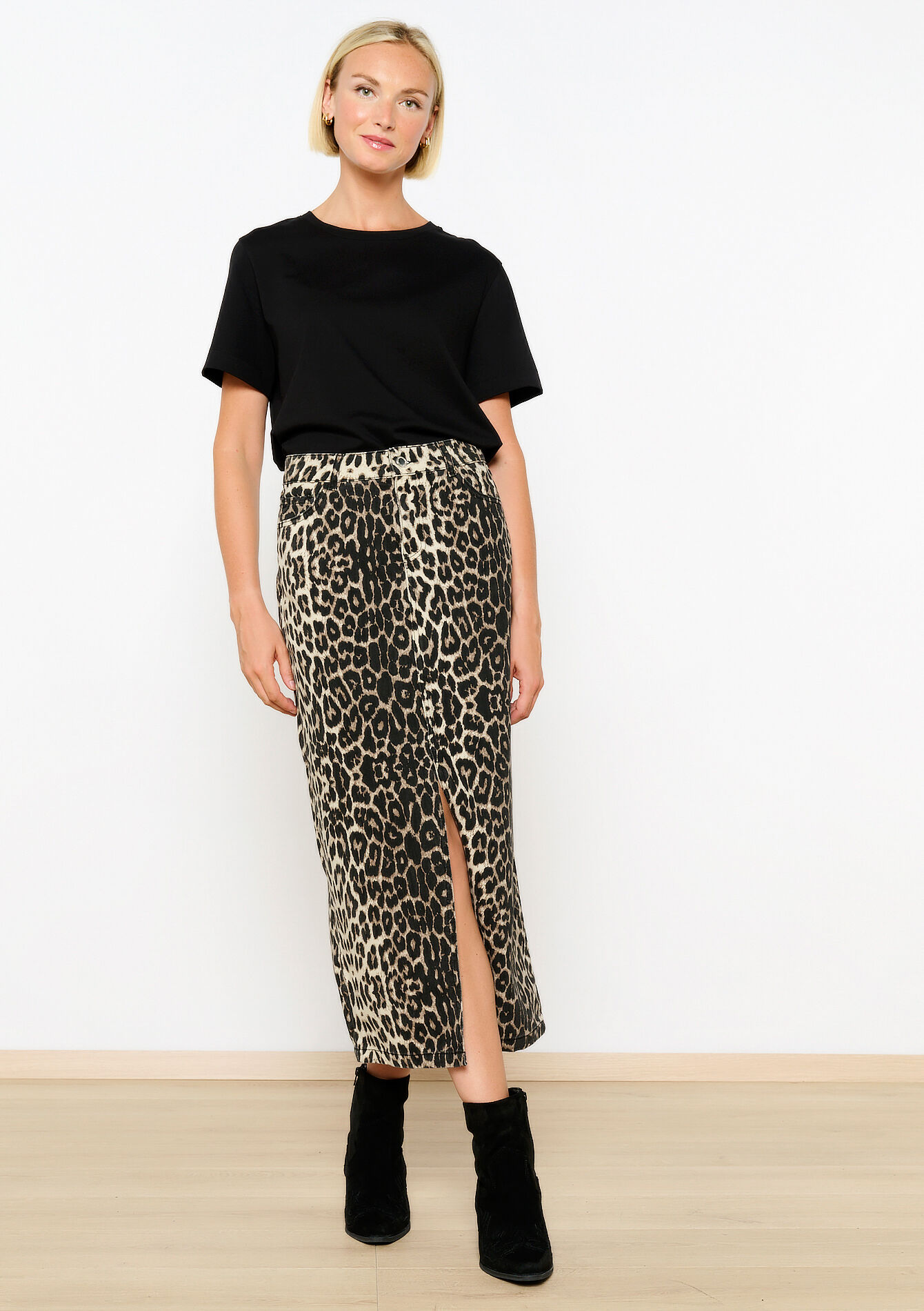 Jupe en denim à imprimé léopard - BLACK - 07101269_1119