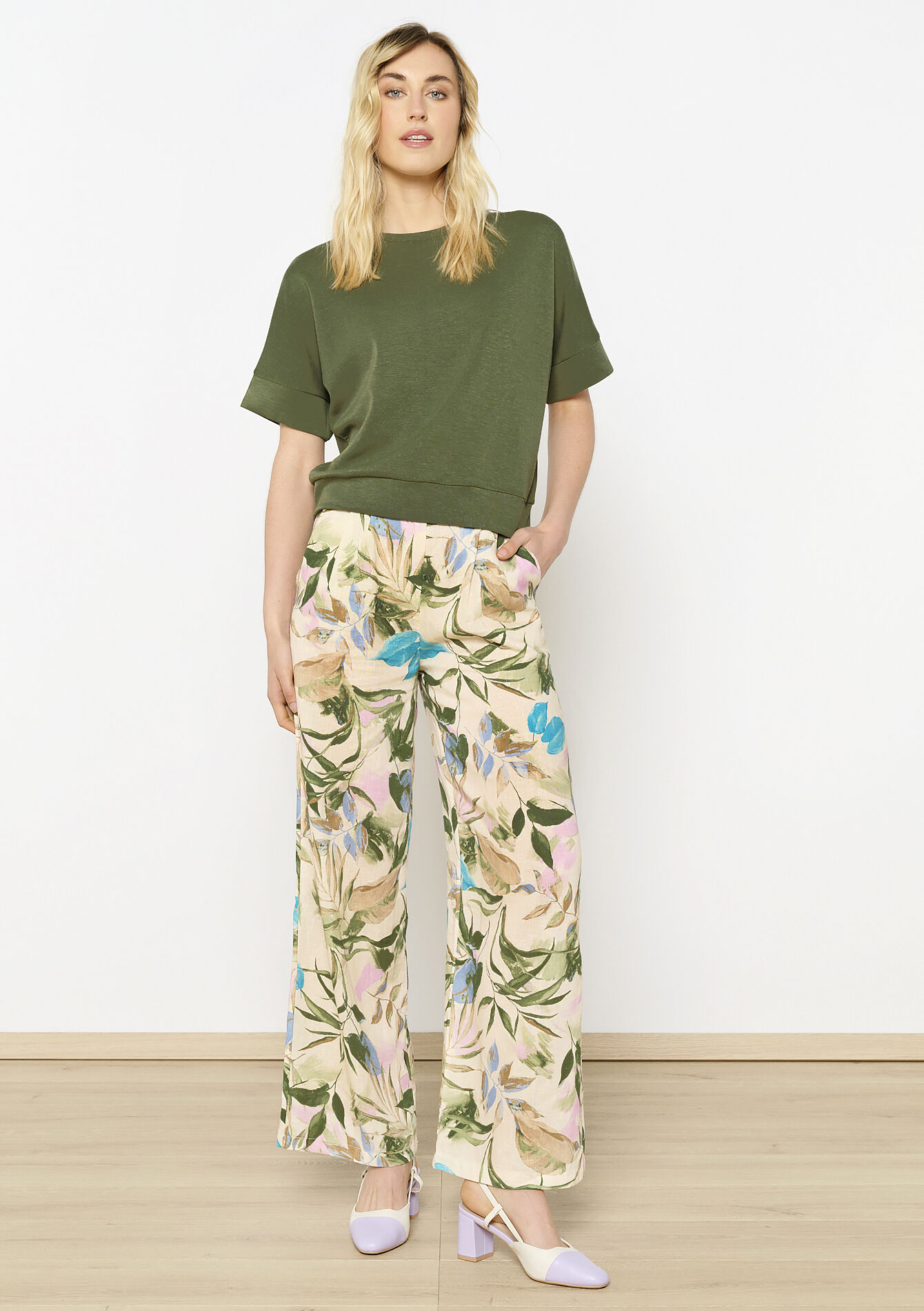 T-shirt in sweatstof, T-shirt in sweatstof - KHAKI FADED - 15100315_4326