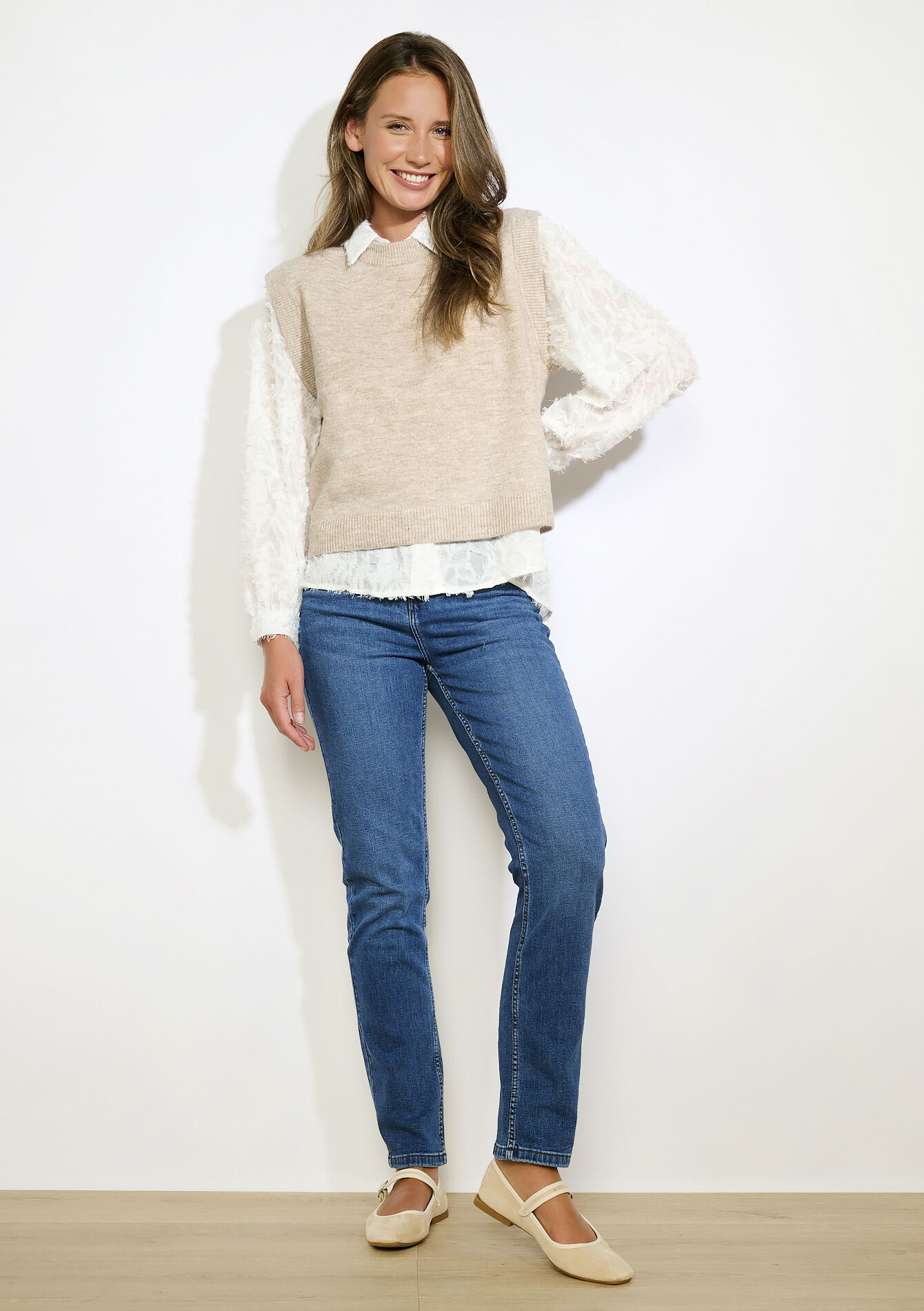 Mouwloze gebreide trui - BEIGE CHINE - 04006912_4025