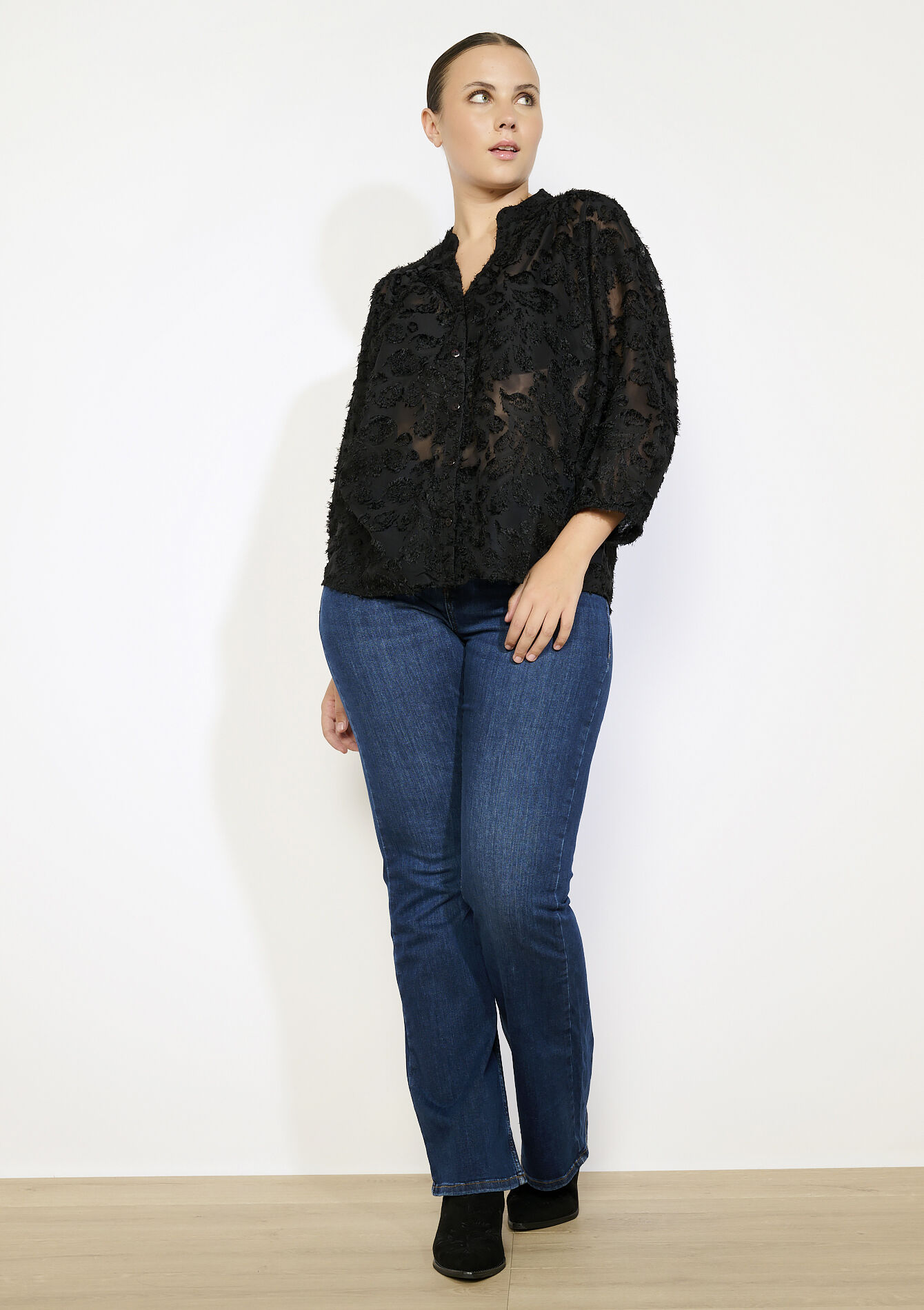 Transparant overhemd met structuur - BLACK - 05702855_1119