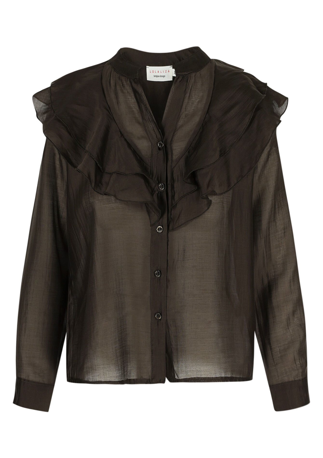 Shirt with ruffles, Shirt with ruffles - BROWN DARK CHOCOLATE - 05702752_3720