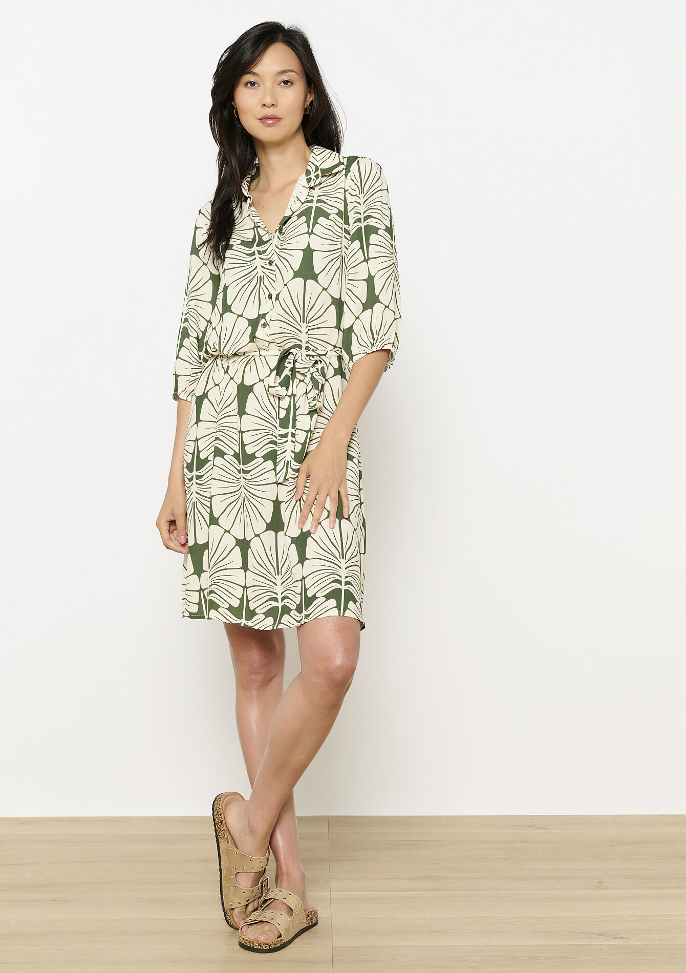 Jurk met bladerprint - KHAKI FADED - 08104182_4326