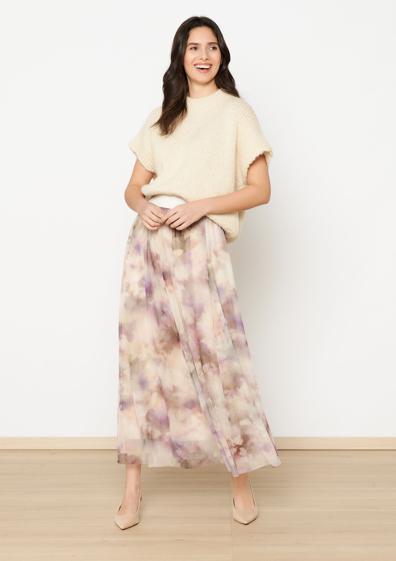 Mesh rok met blurry print, Mesh rok met blurry print - LT BEIGE - 07101344_2527