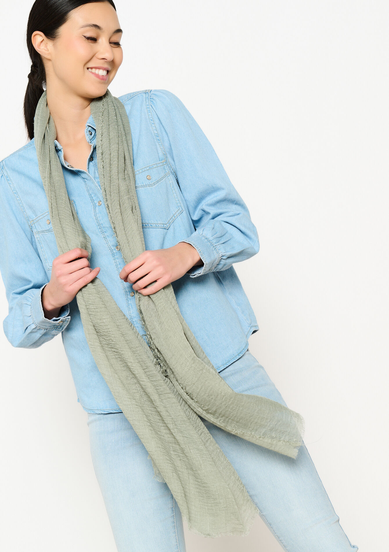 Foulard uni froissé, Foulard uni froissé - KHAKI MINT - 17101257_2542