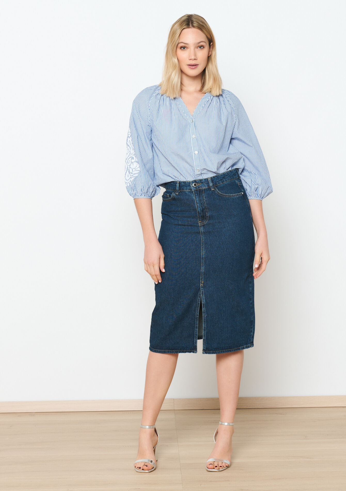 Jupe mi-longue en jean, Jupe mi-longue en jean - DARK BLUE - 07101202_0501