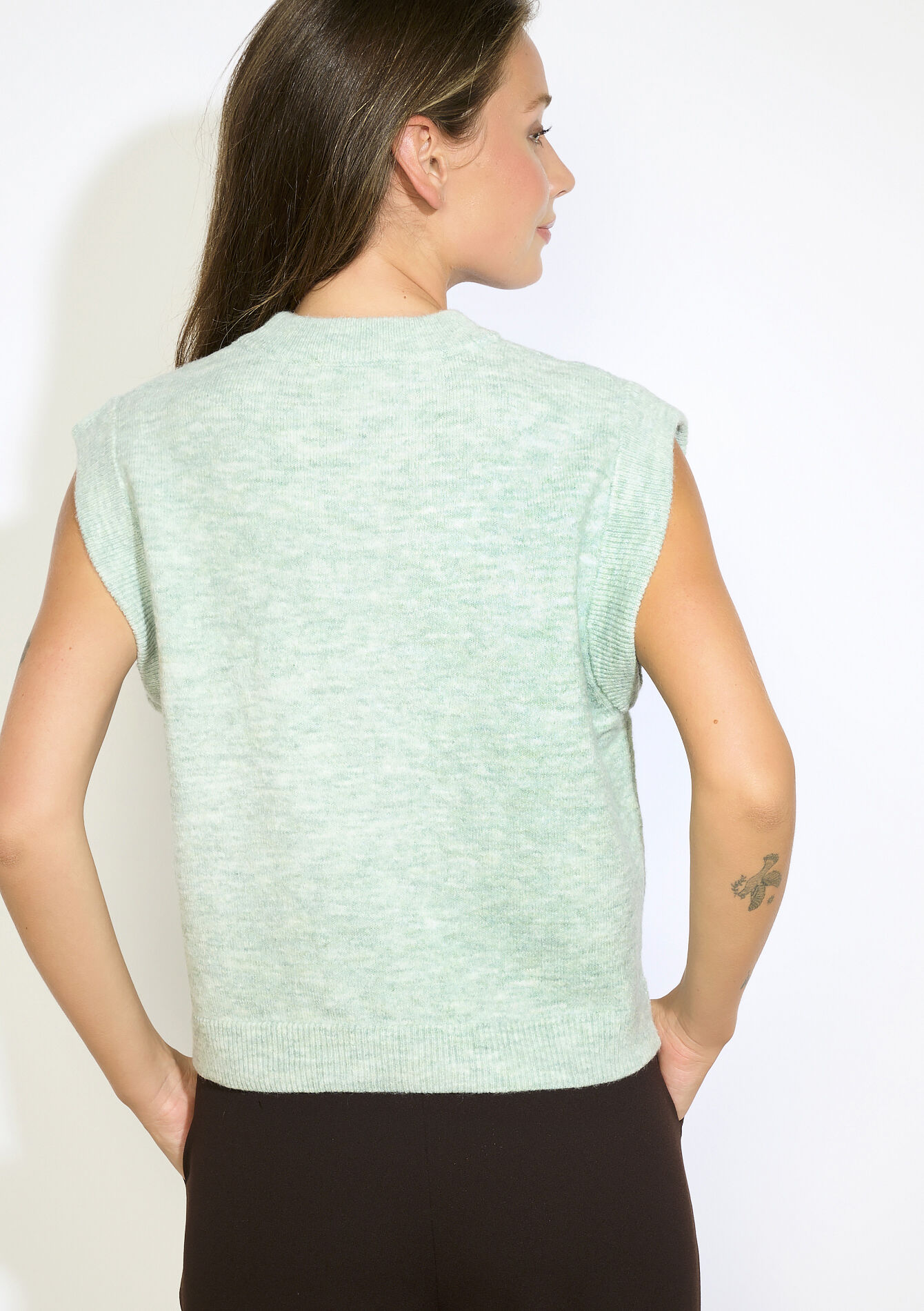 Mouwloze gebreide trui - MINT GREEN - 04006912_1723