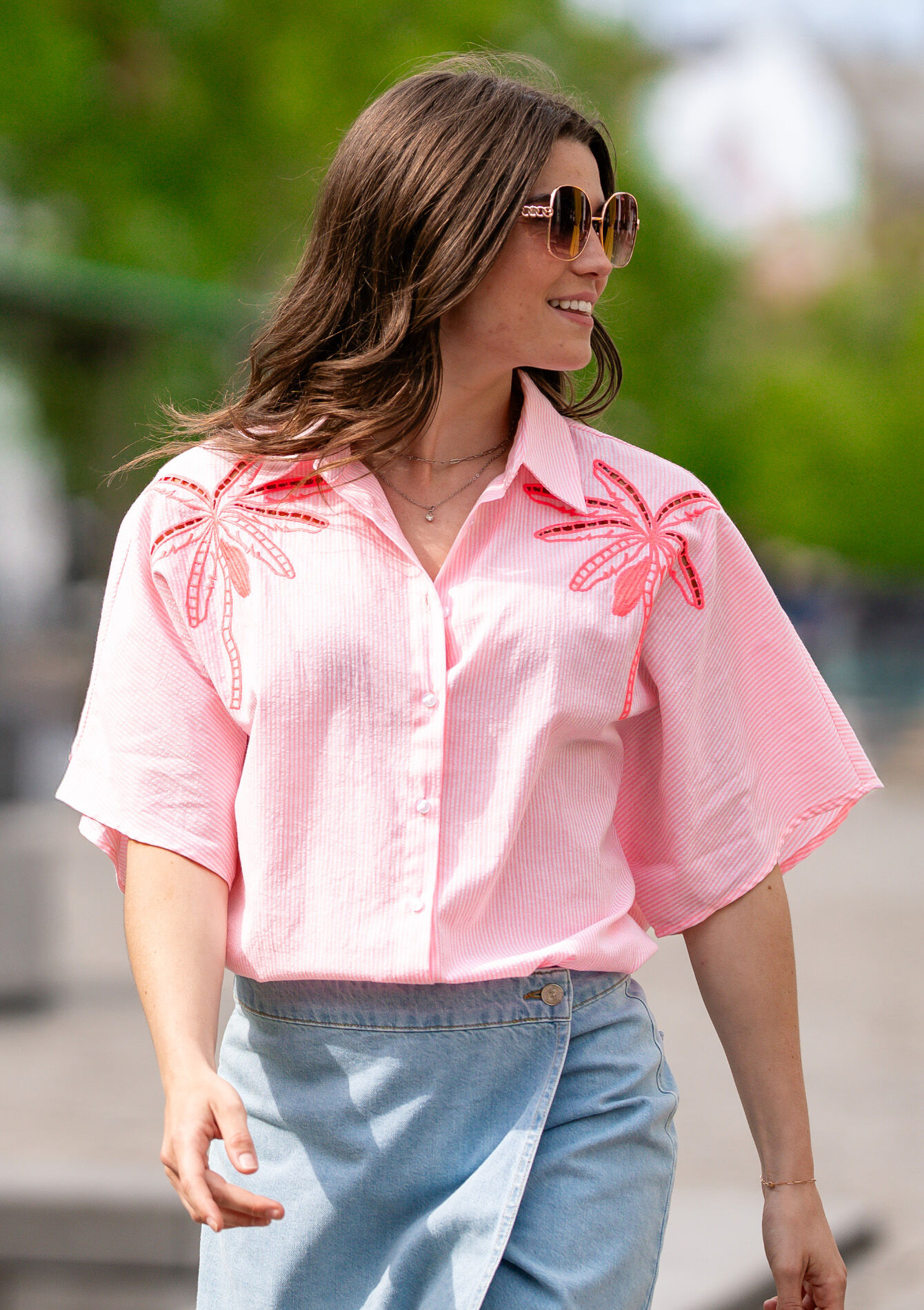 Chemise palmiers brodés, Chemise palmiers brodés - PINK BUBBLEGUM - 05702818_1477