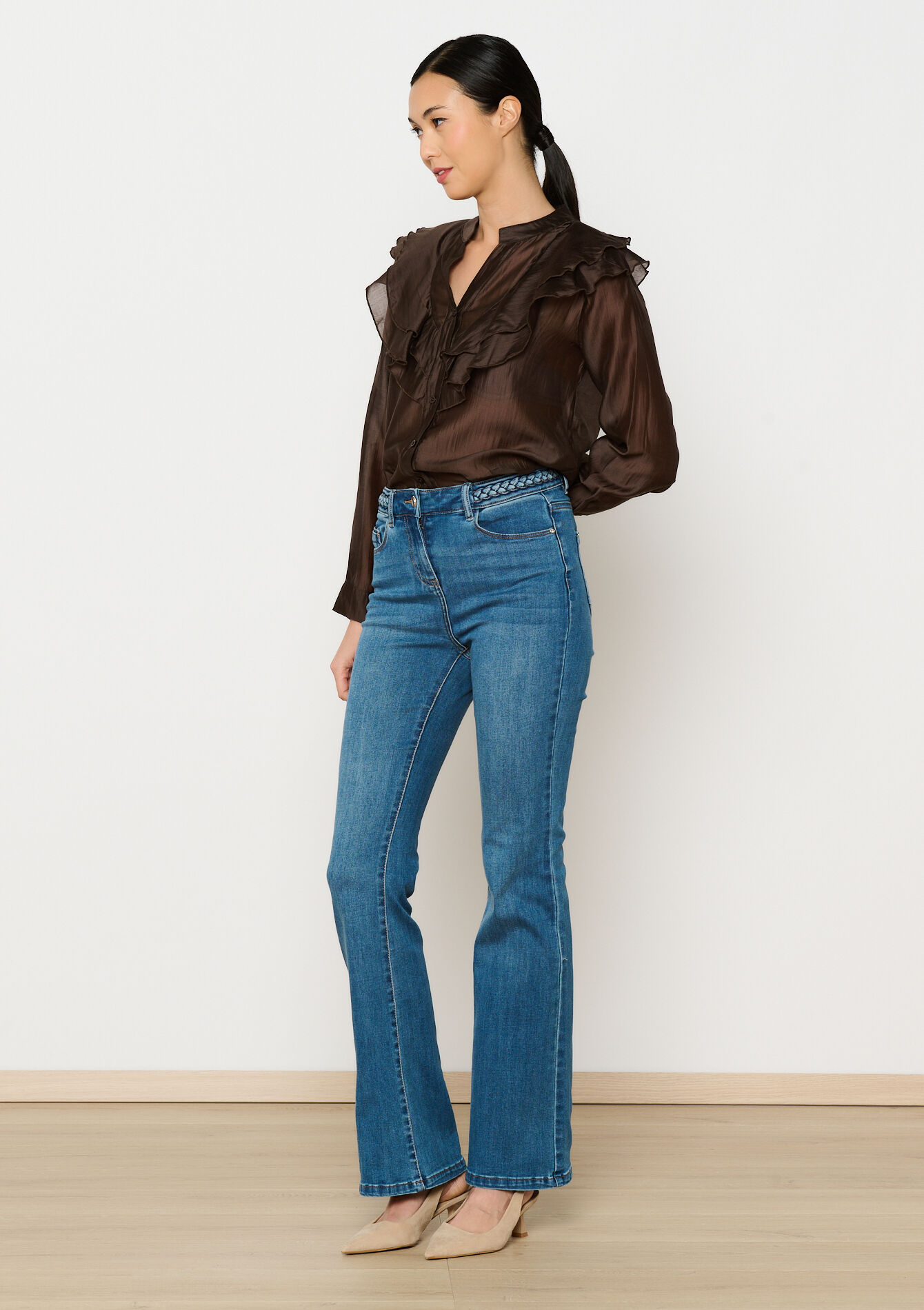 Shirt with ruffles, Shirt with ruffles - BROWN DARK CHOCOLATE - 05702752_3720