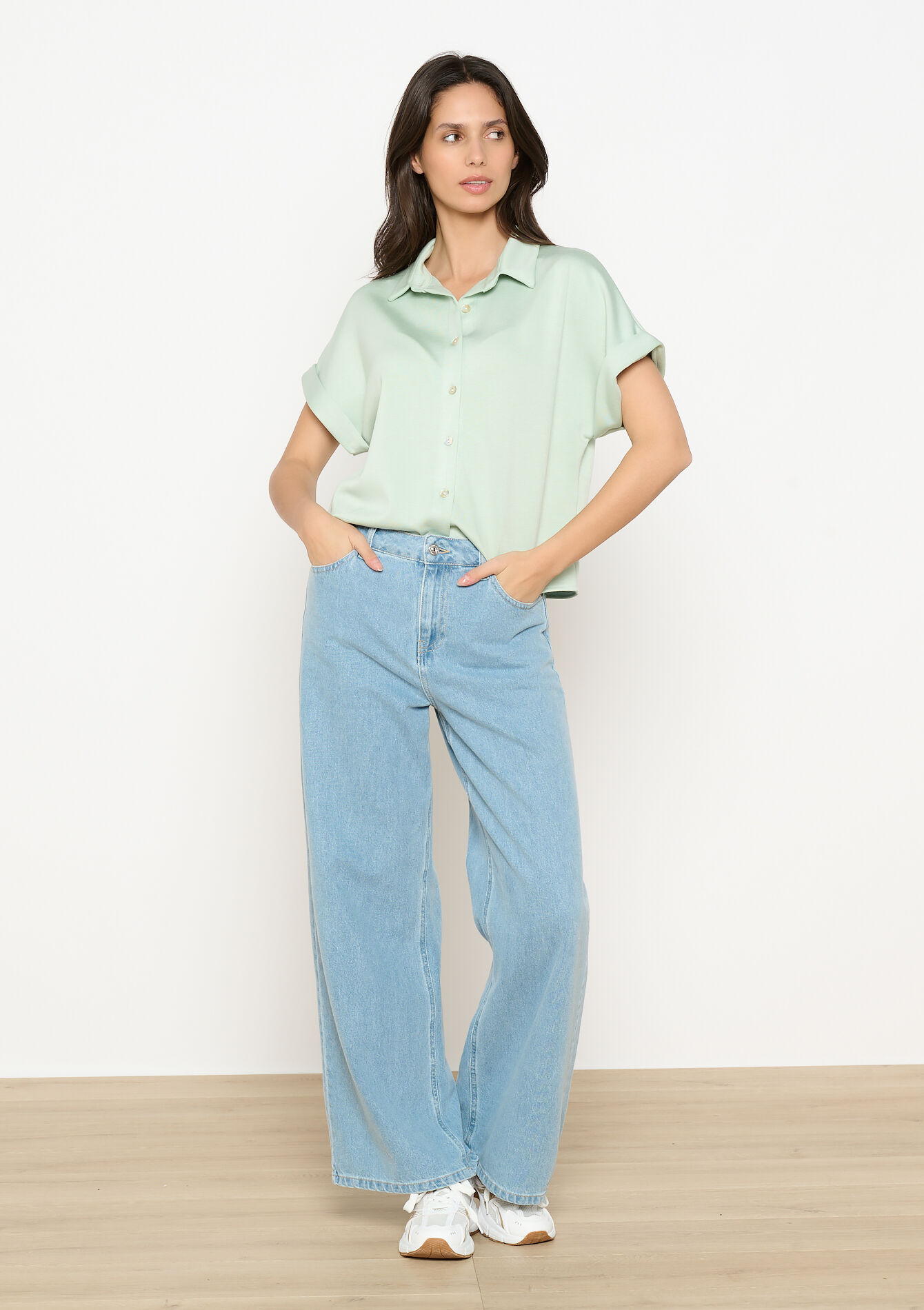 Losvallend hemd met korte mouwen, Losvallend hemd met korte mouwen - MINT GREEN - 02301804_1723