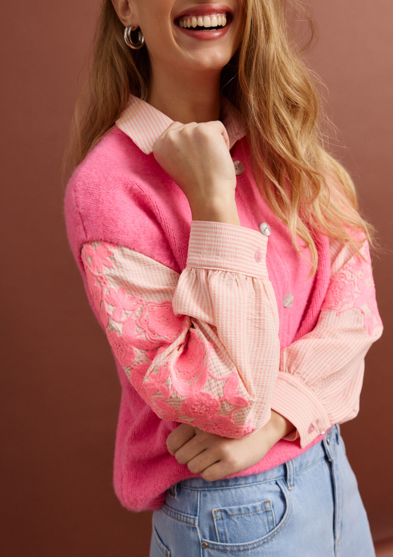 Losvallende blouse met borduursels, Losvallende blouse met borduursels - PASTEL PEACH - 05703032_1974