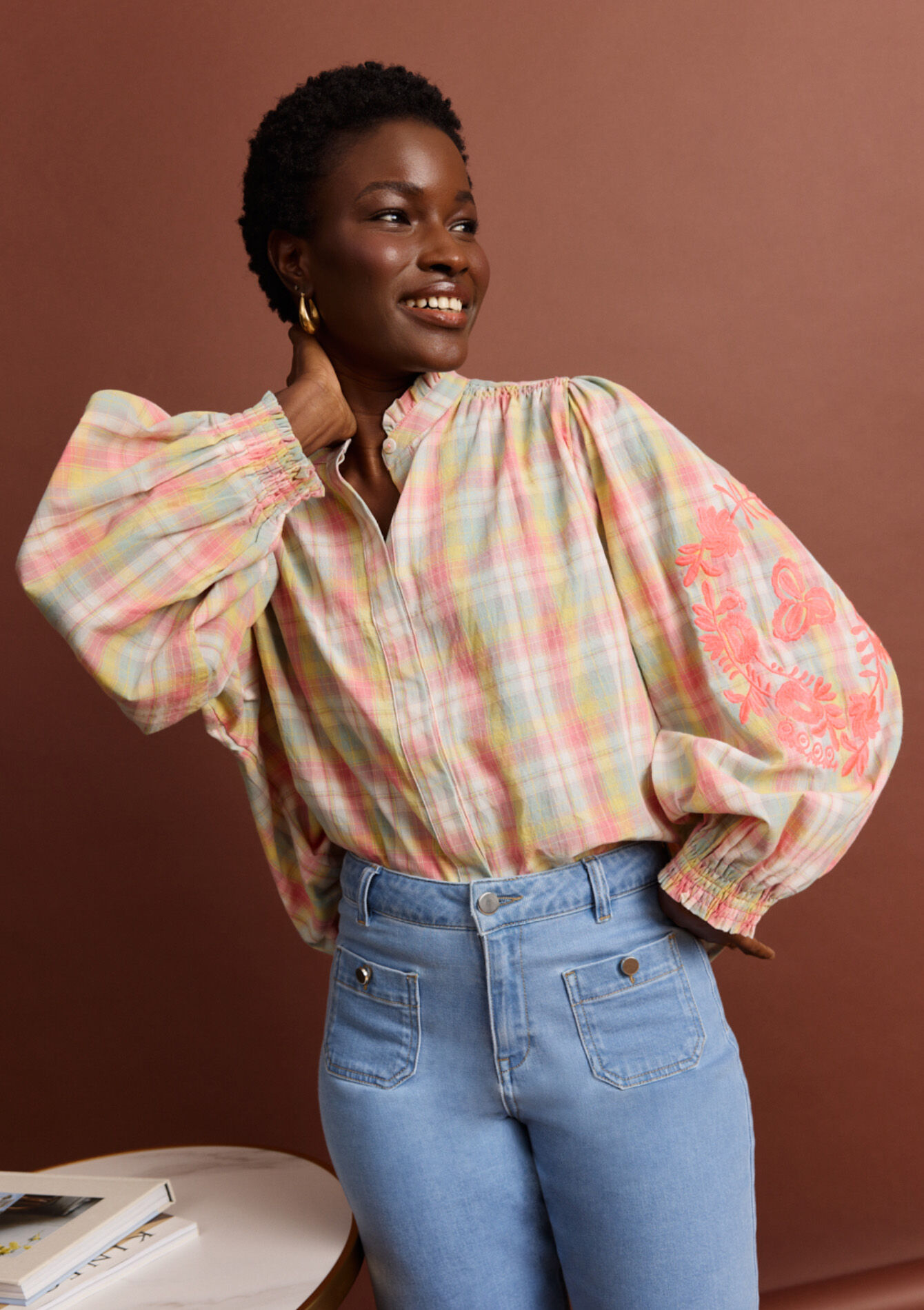 Sheer plaid blouse, Sheer plaid blouse, , back