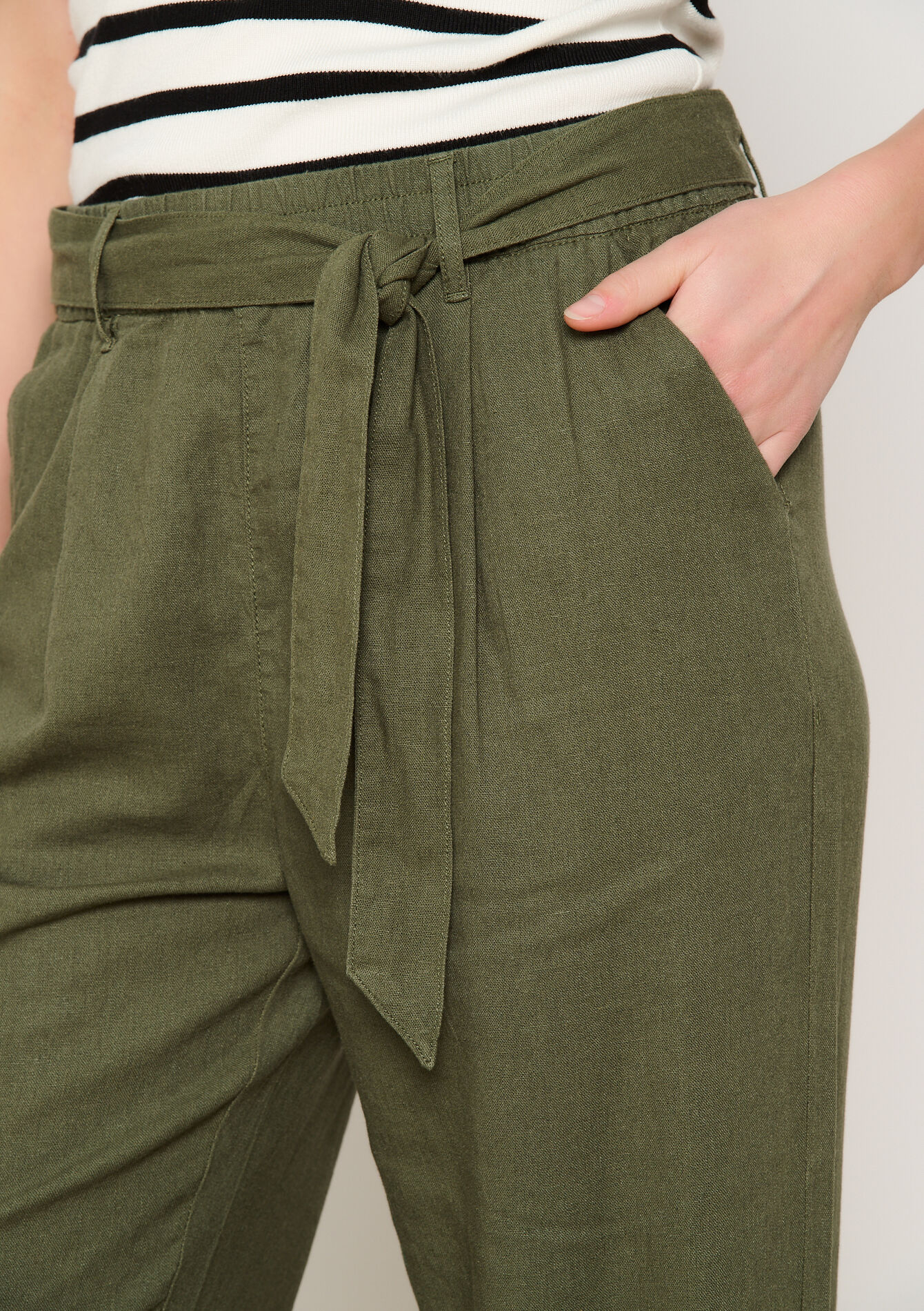 Linen pants with belt - KHAKI MED - 1116686