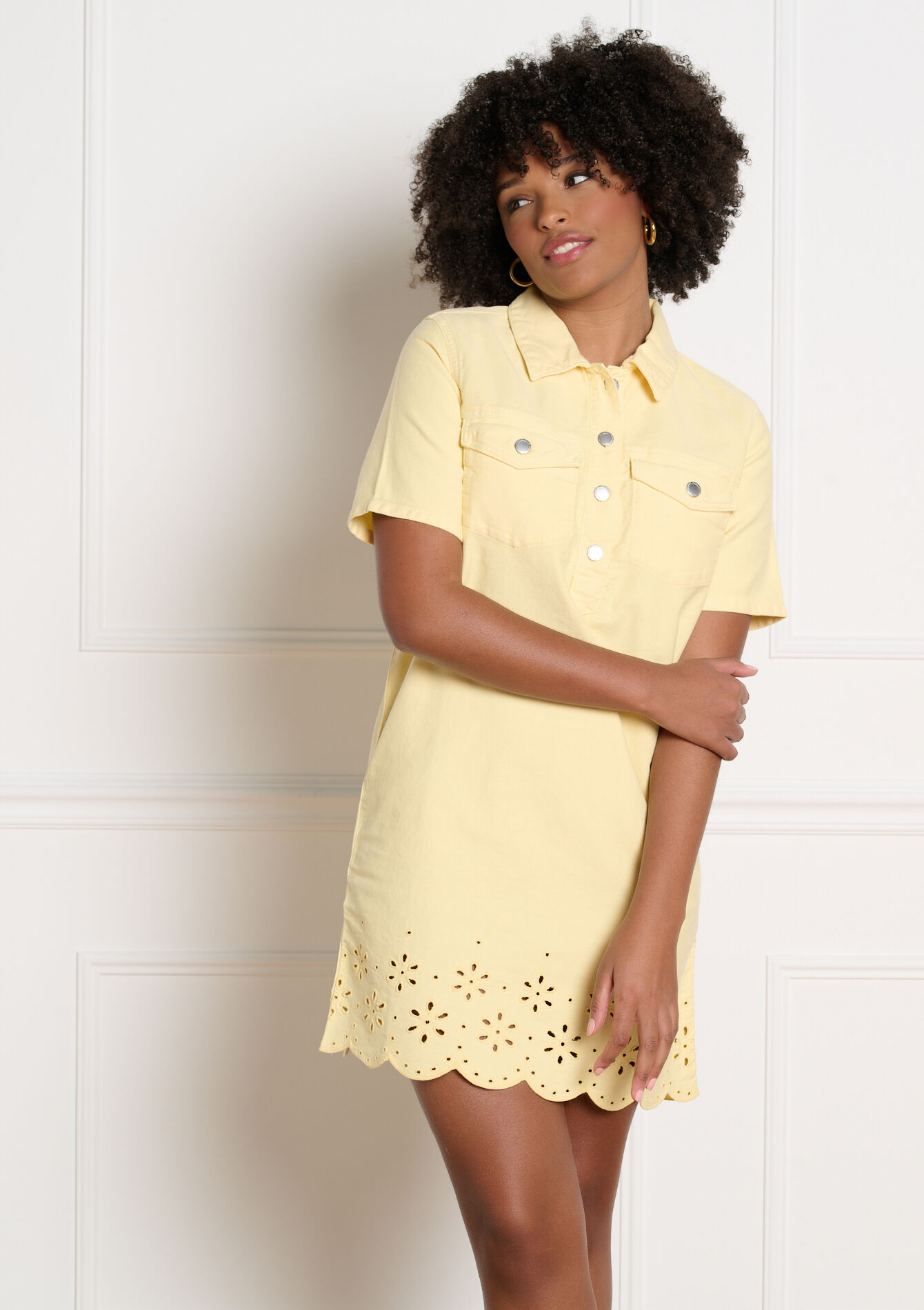Jurk met broderie anglaise - YELLOW PASTEL - 08104296_5004