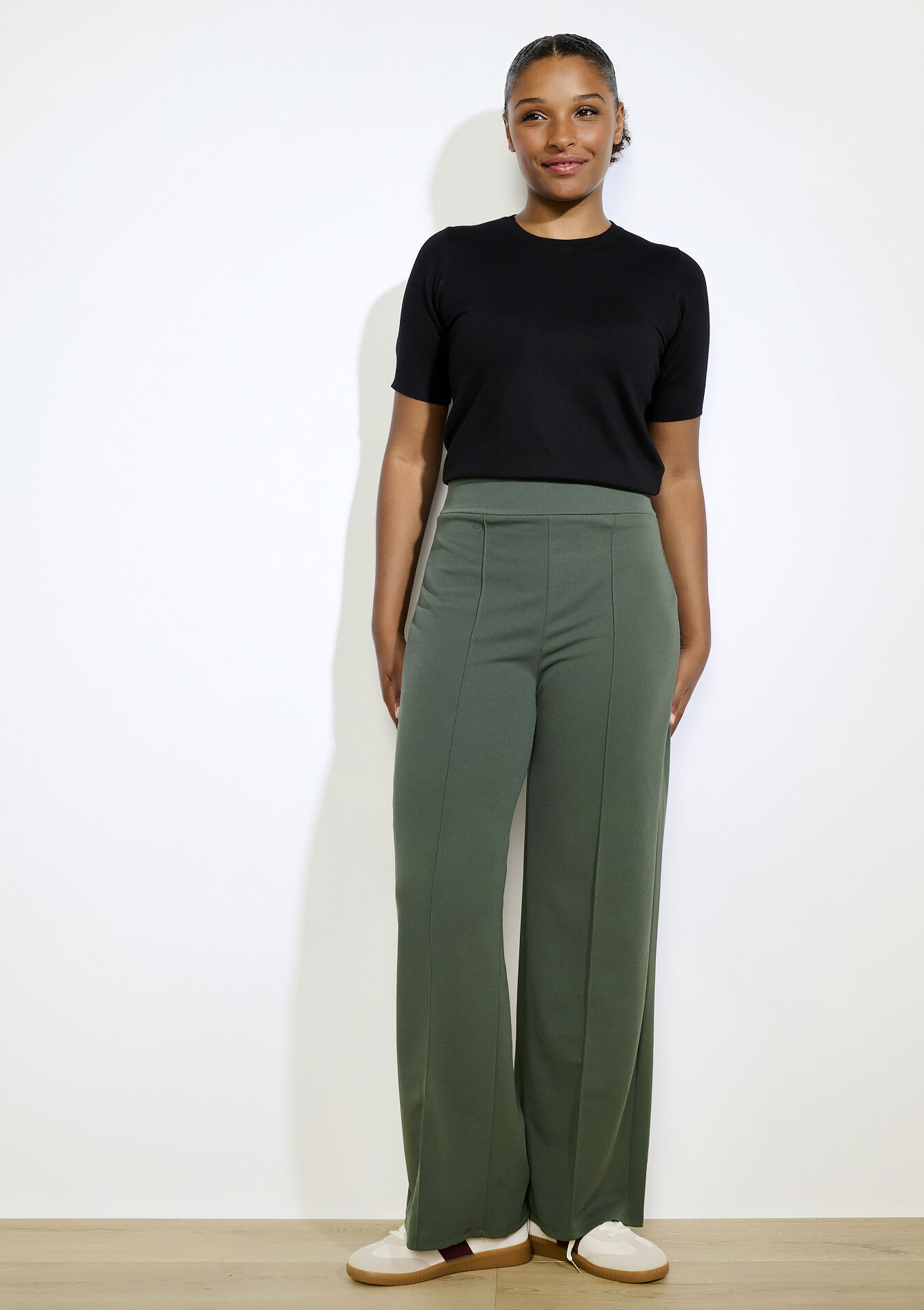 Soepele broek met hoge taille - KHAKI MED - 06601029_4327