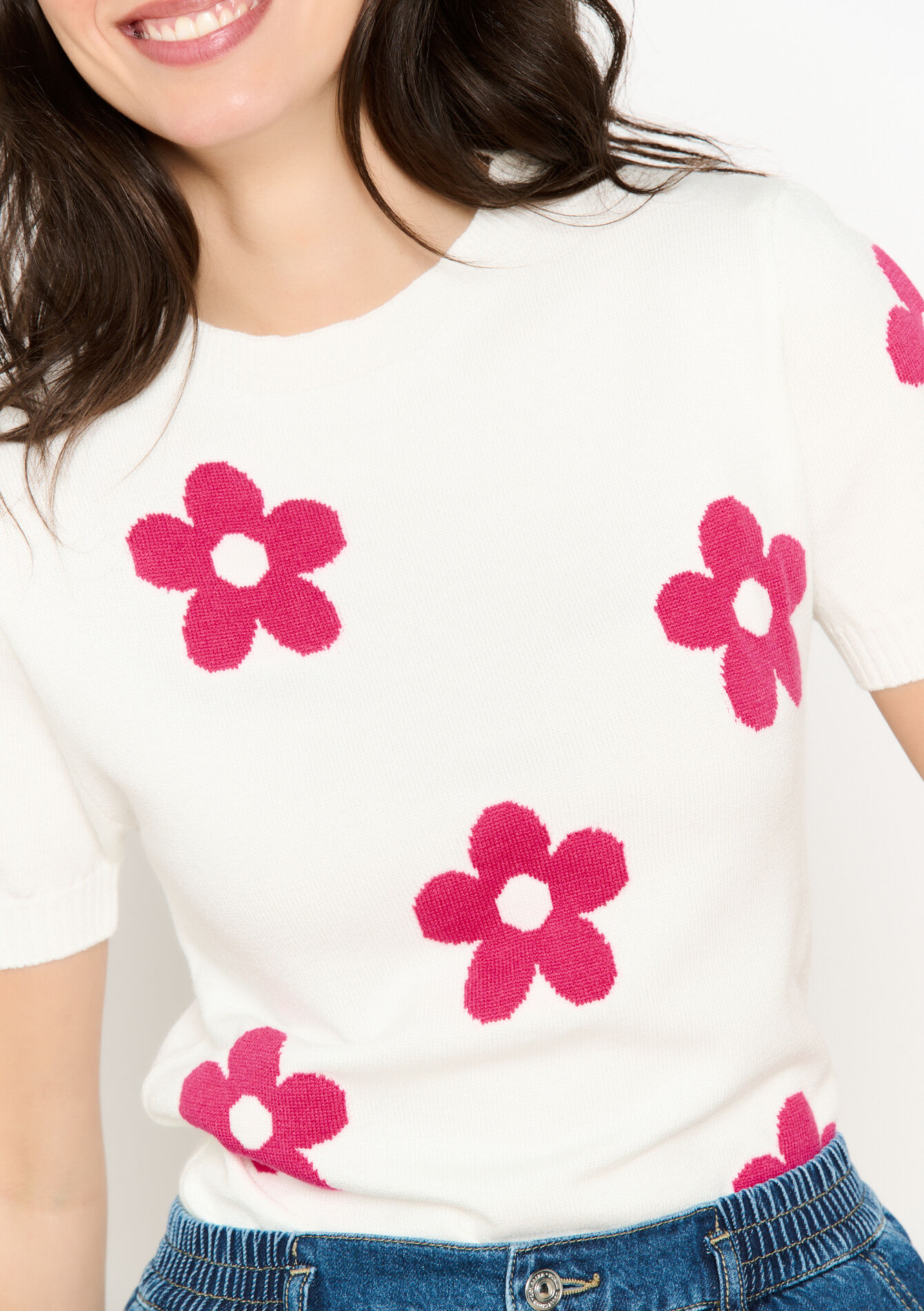 Pull en jacquard à fleurs, Pull en jacquard à fleurs - OFFWHITE - 04006882_1001