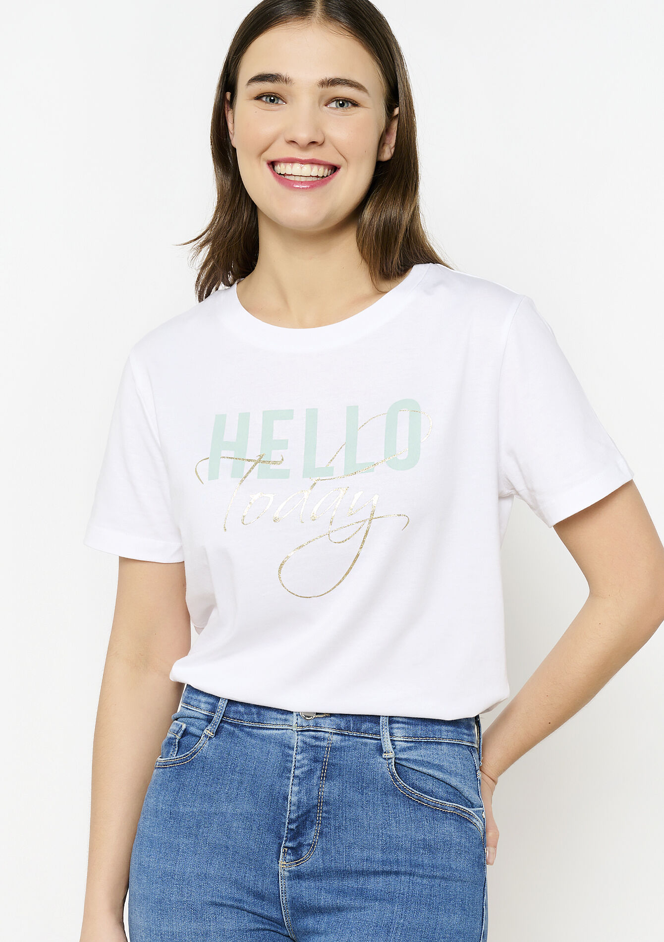 T-shirt en coton avec illustration, T-shirt en coton avec illustration - OPTICAL WHITE - 02301673_1019