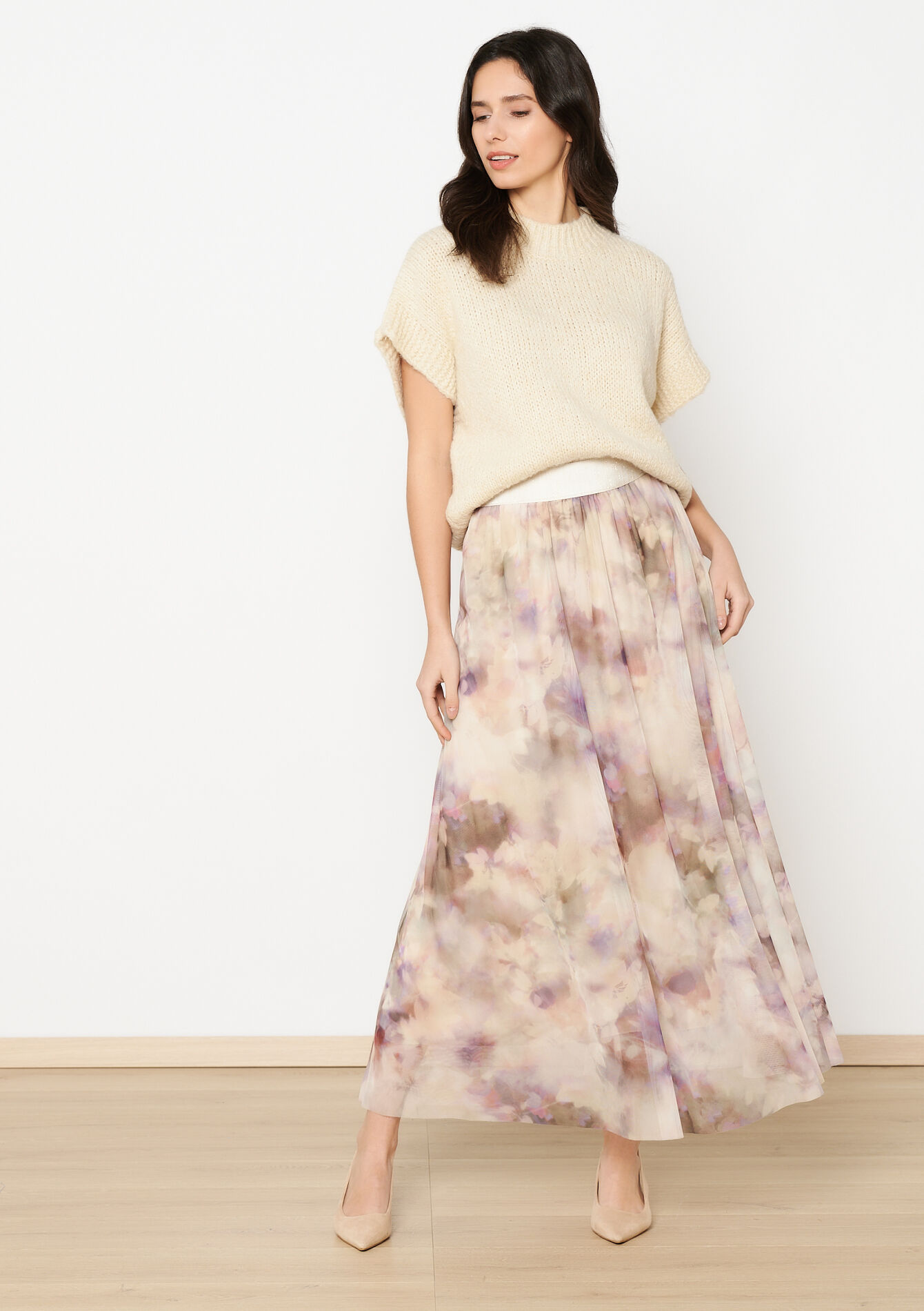 Mesh rok met blurry print, Mesh rok met blurry print - LT BEIGE - 07101344_2527