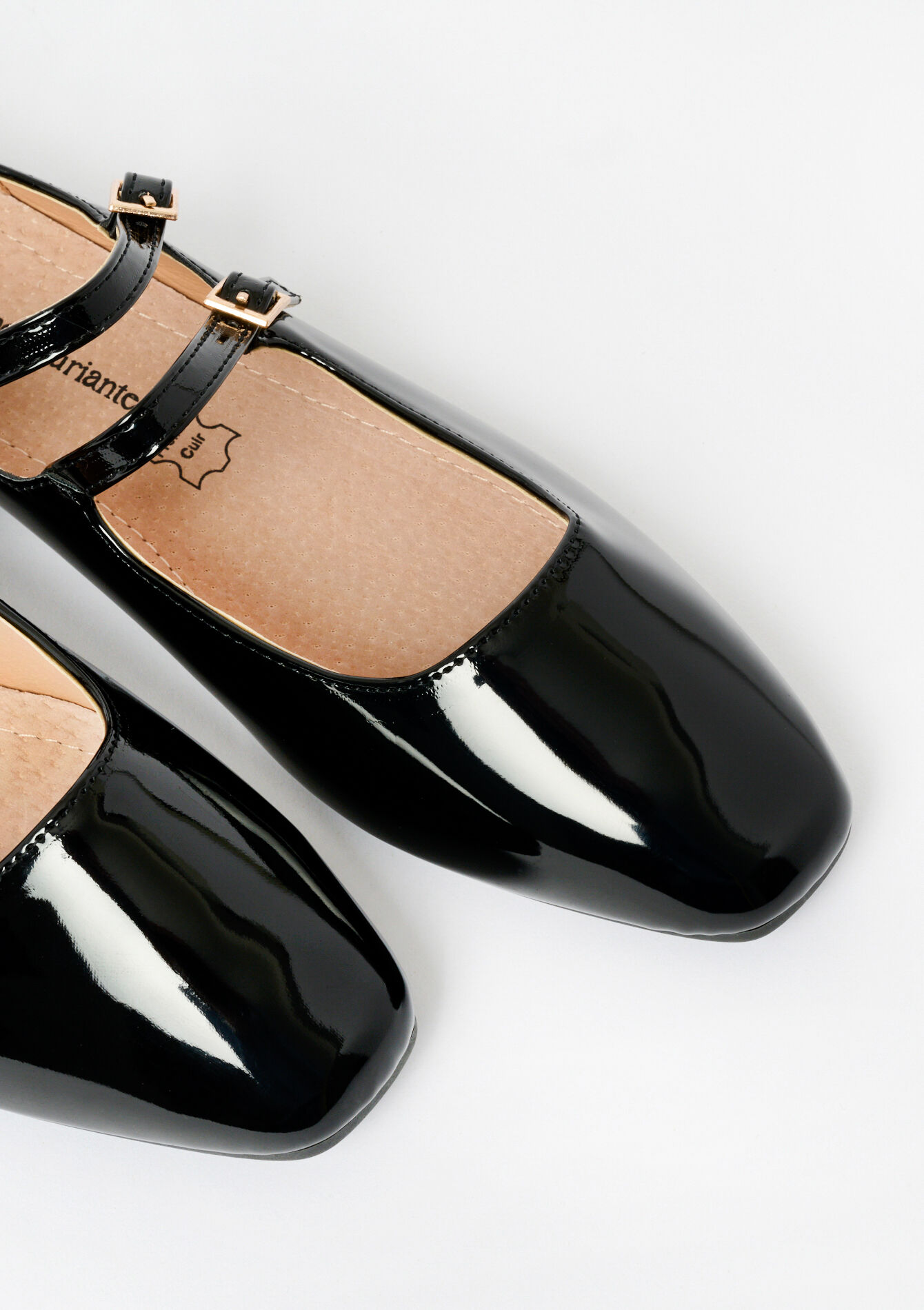 Lacquered ballerinas with straps, Lacquered ballerinas with straps - BLACK - 13100298_1119
