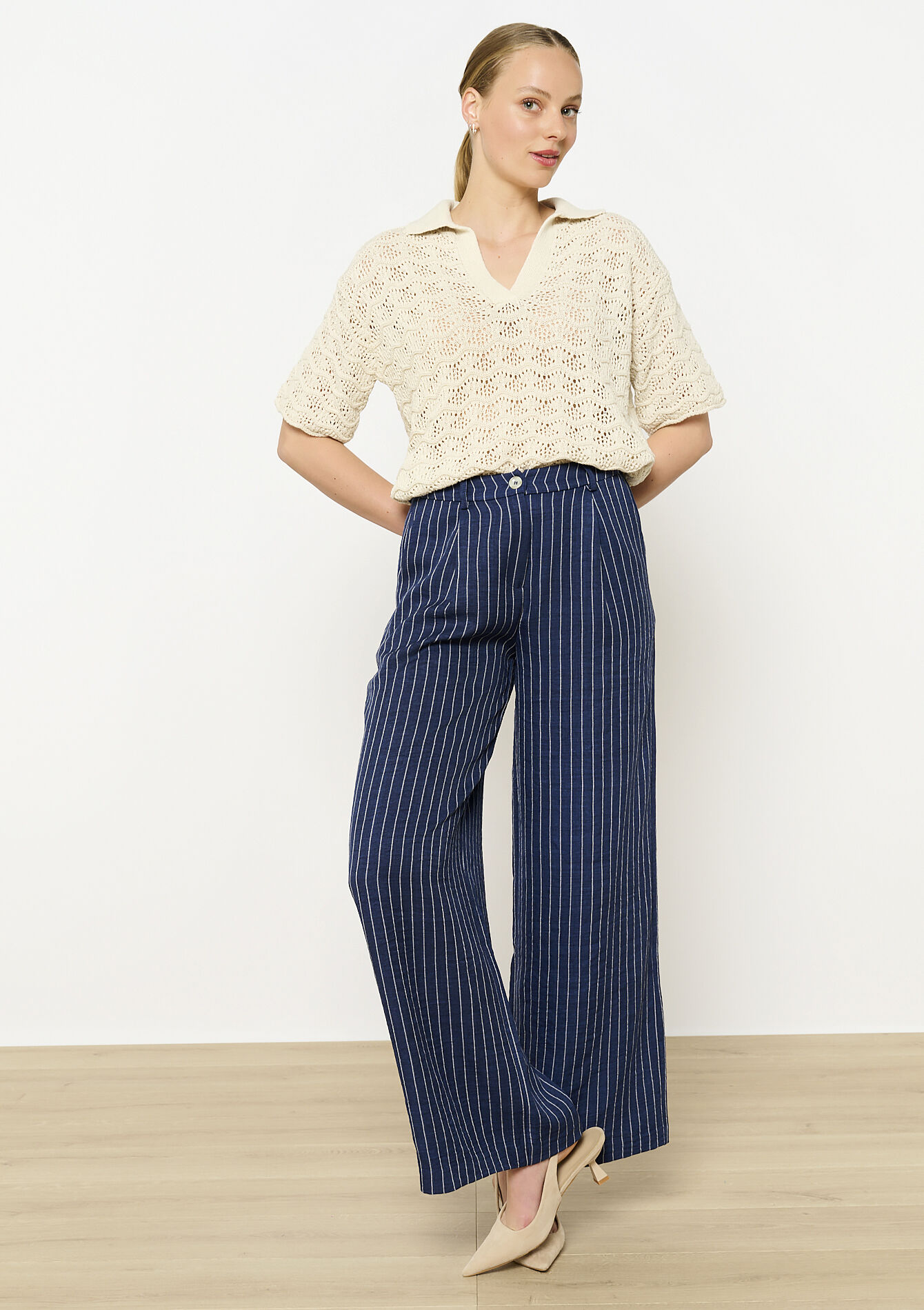 Geklede broek met krijtstrepen, Geklede broek met krijtstrepen - NAVY BASIC - 06100703_2723