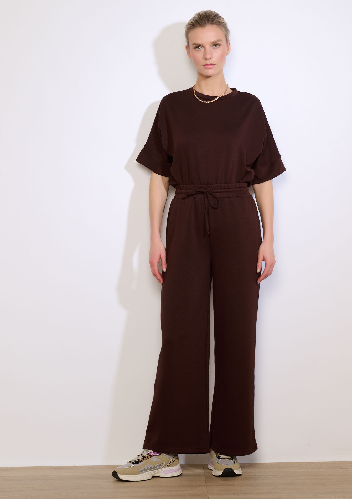 Wijde joggingbroek van modal - BROWN DARK CHOCOLATE - 15100405_3720