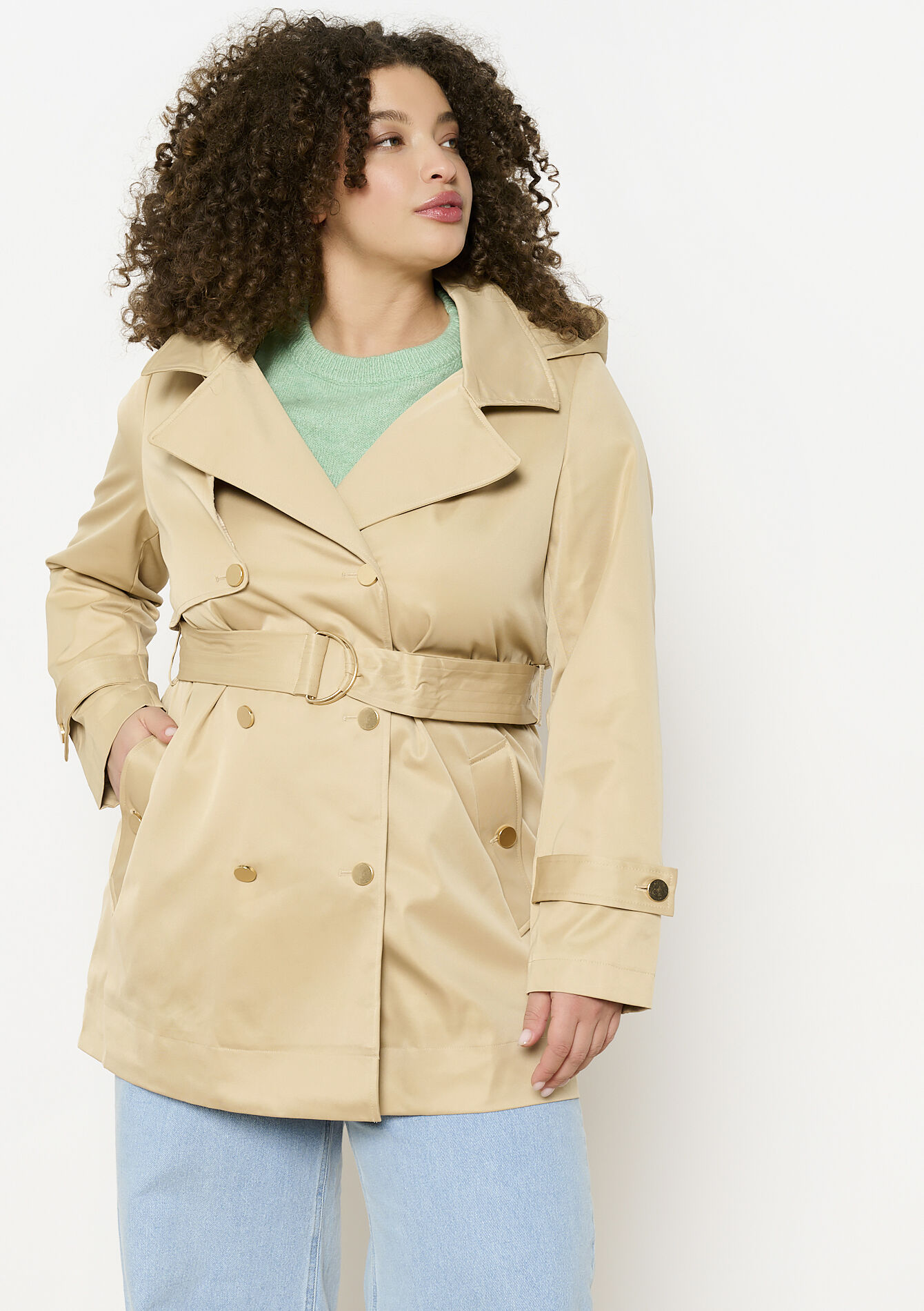 Half-length trench coat, Half-length trench coat - BEIGE SAND - 23000720_1940