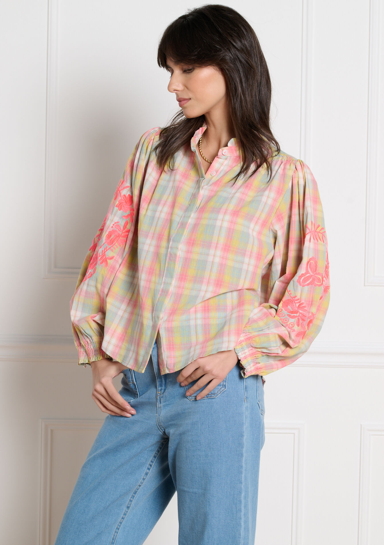 Luchtige blouse met ruitjes - KHAKI MINT - 05703034_2542