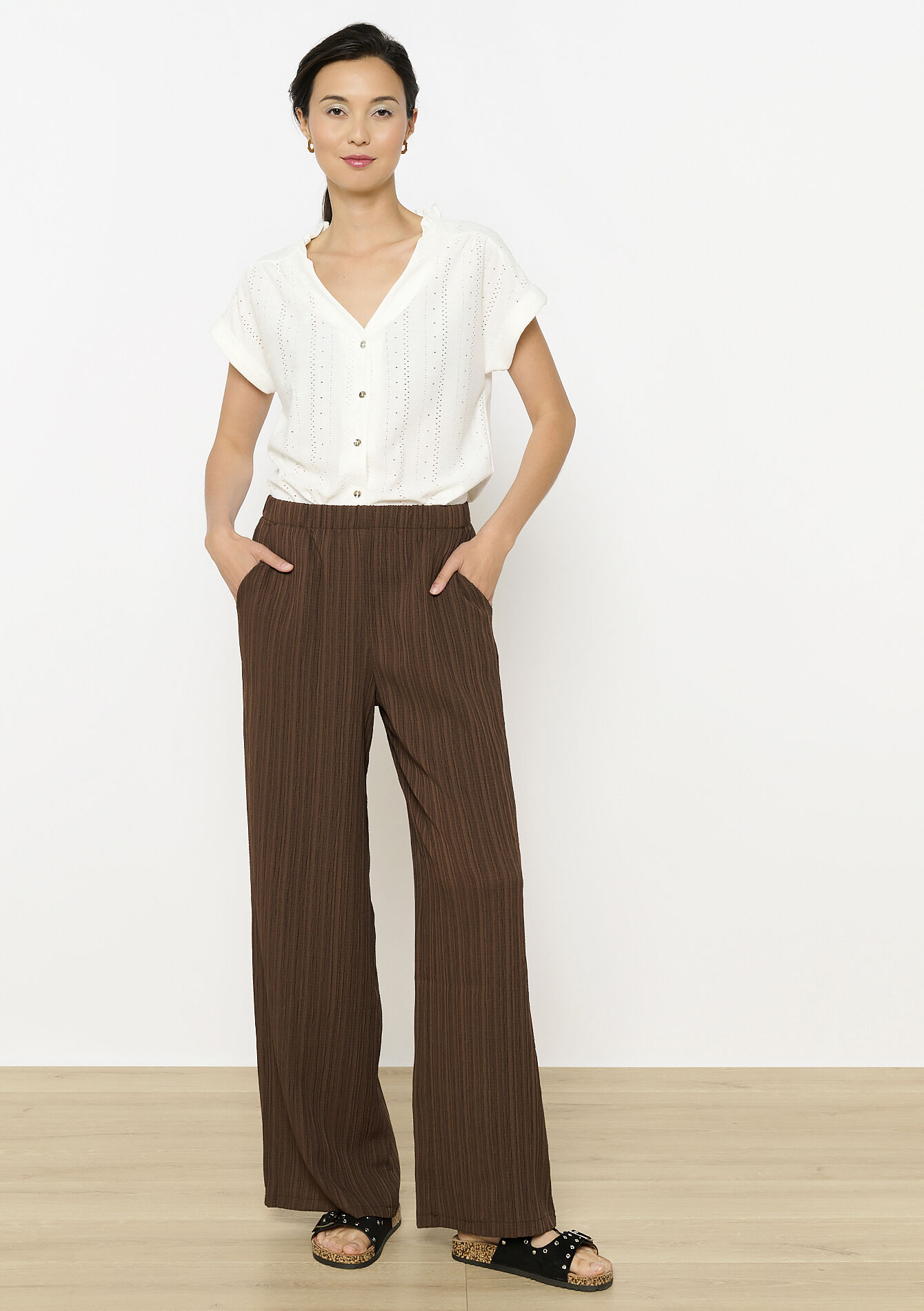 Broek met reliëf, Broek met reliëf - BROWN DARK CHOCOLATE - 06600965_3720