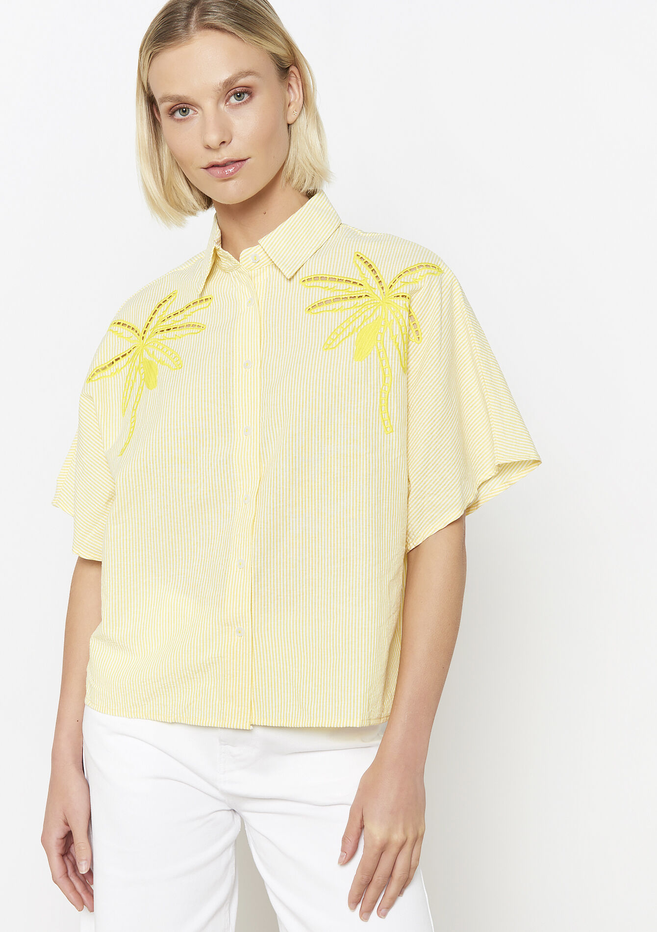 Shirt met palmboomborduursel, Shirt met palmboomborduursel - YELLOW PASTEL - 05702818_5004