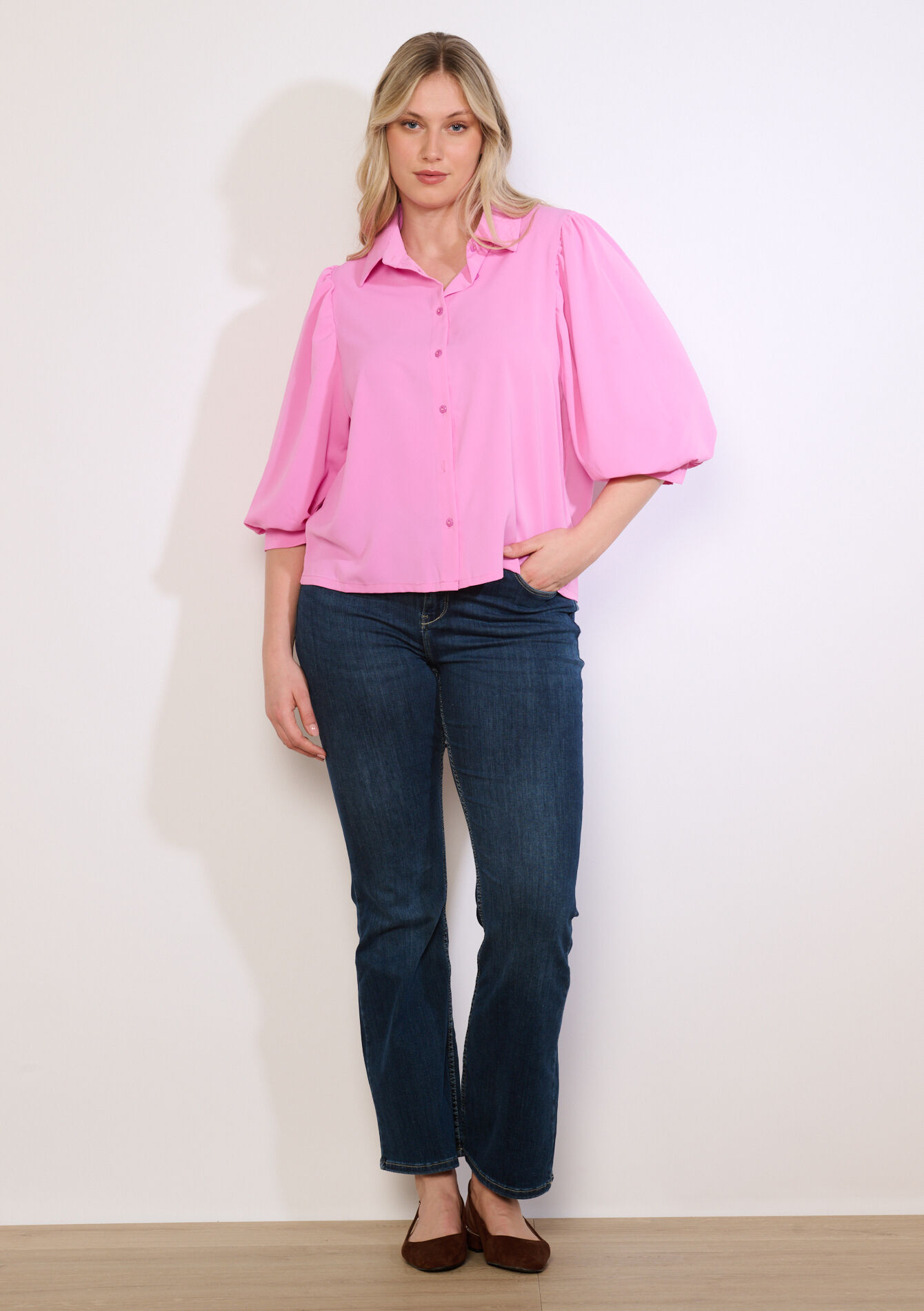 Soepele blouse met knopen - PINK BUBBLEGUM - 05703045_1477