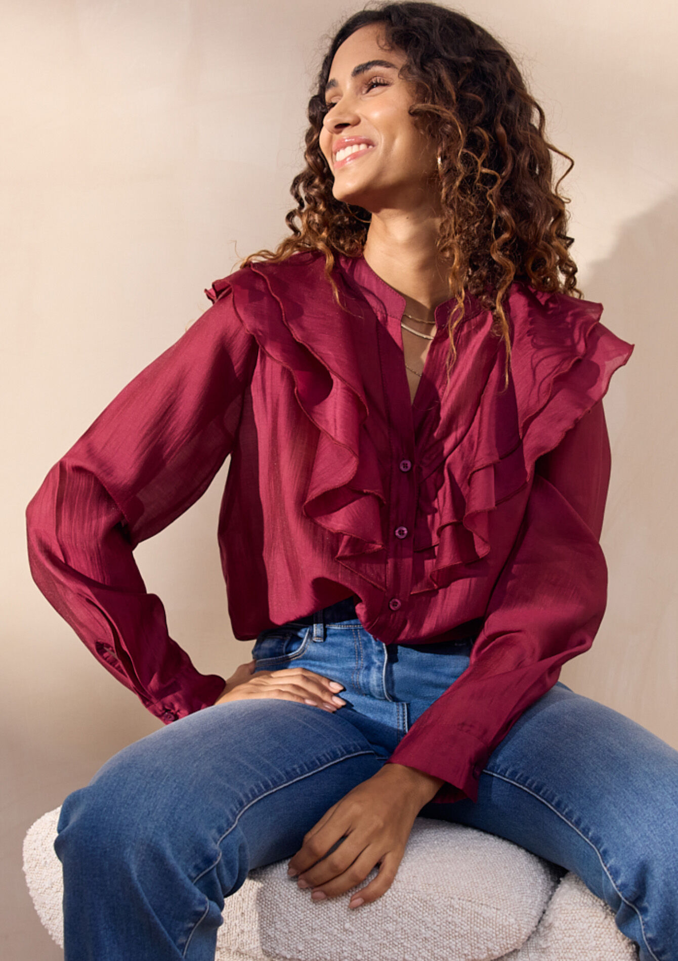 Blouse avec volants, Blouse avec volants - RED FRAMBOISE - 05702752_1496