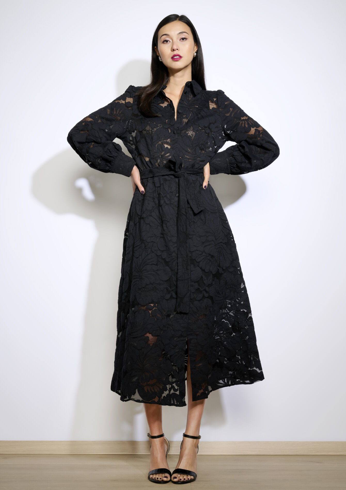 Robe-chemise en dentelle - BLACK - 08103858_1119