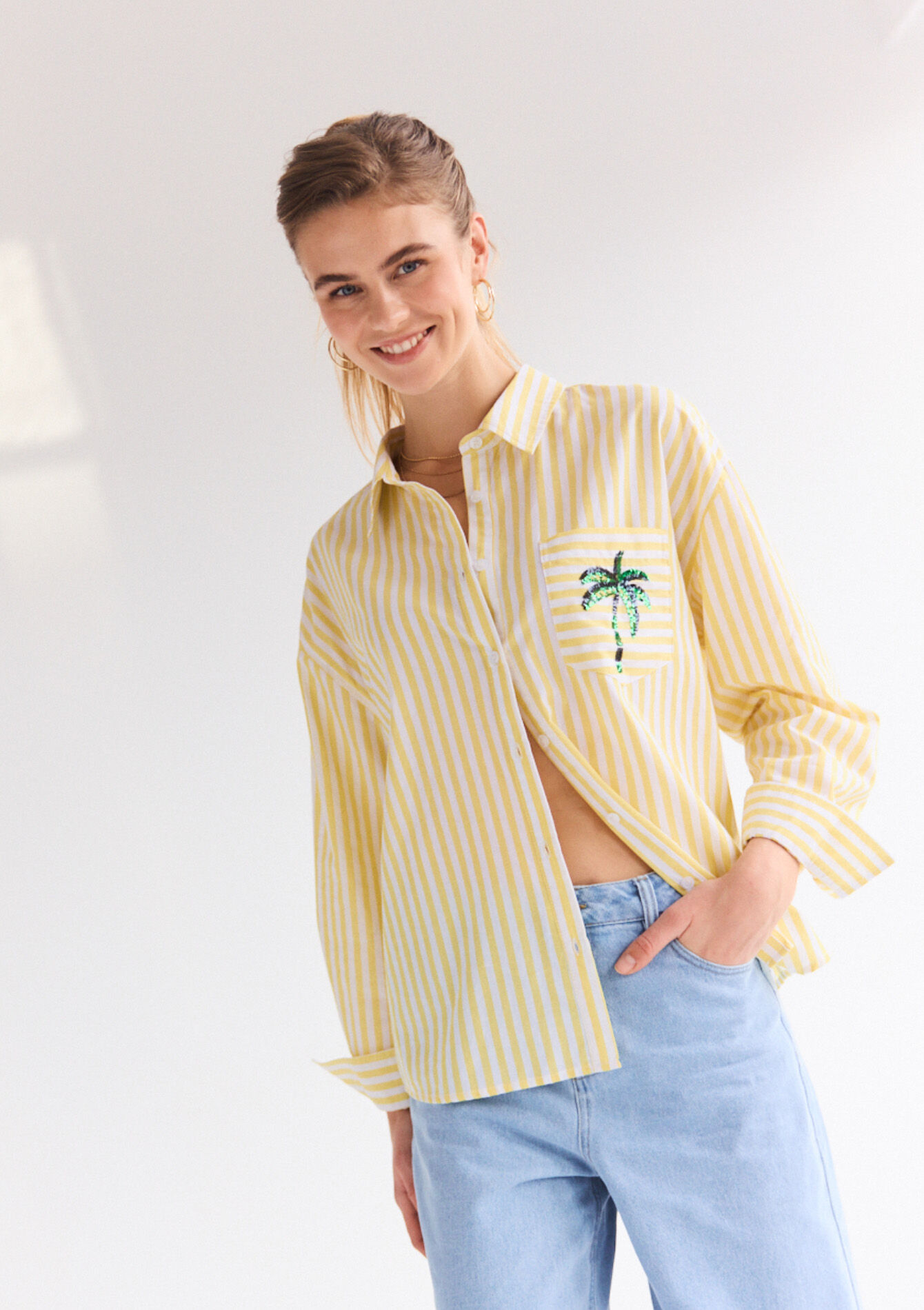 Gestreept hemd met pailletten, Gestreept hemd met pailletten - OFFWHITE - 05702733_1001