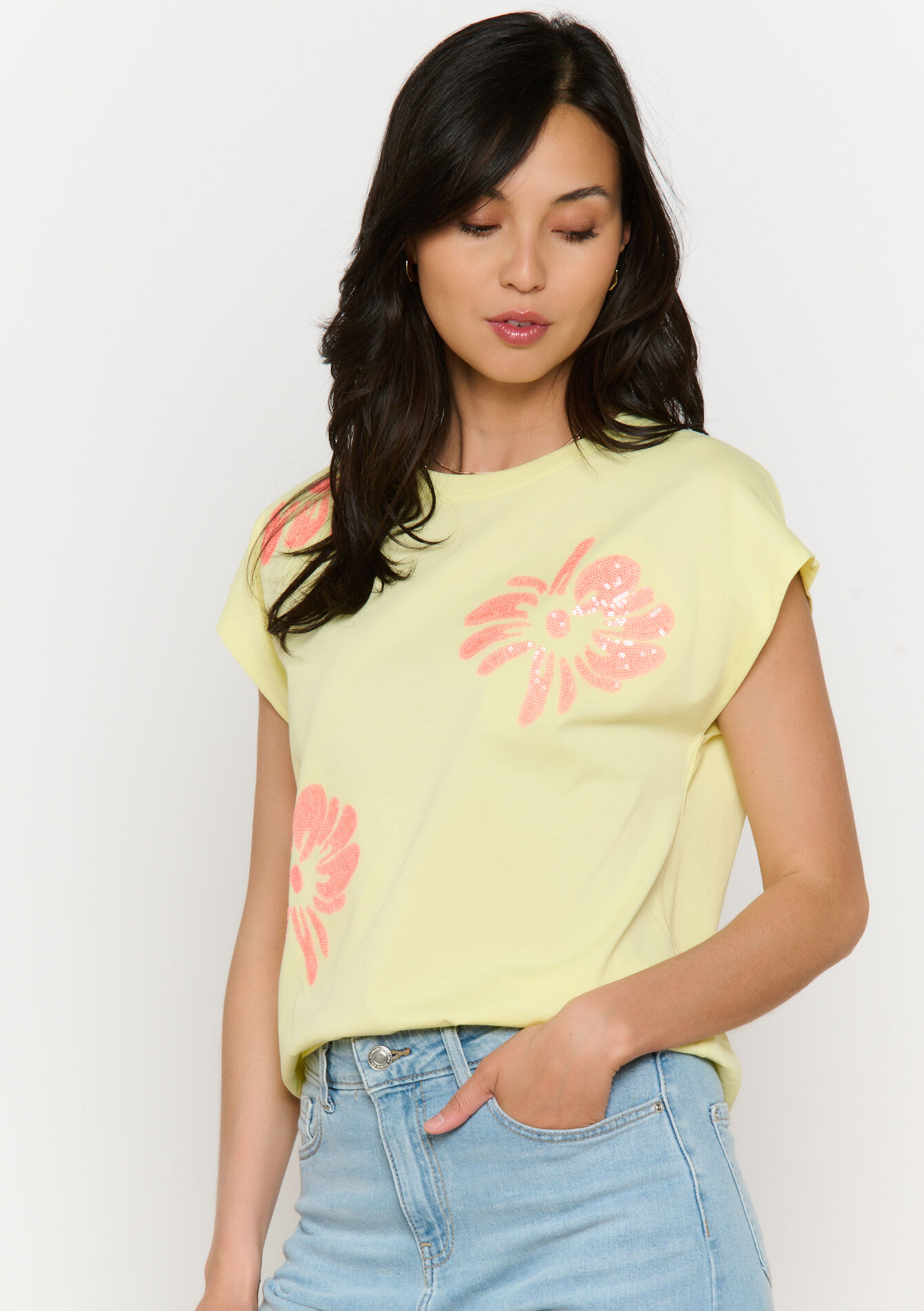 Losvallend bloemen t-shirt, Losvallend bloemen t-shirt - YELLOW SUN - 02301780_5007