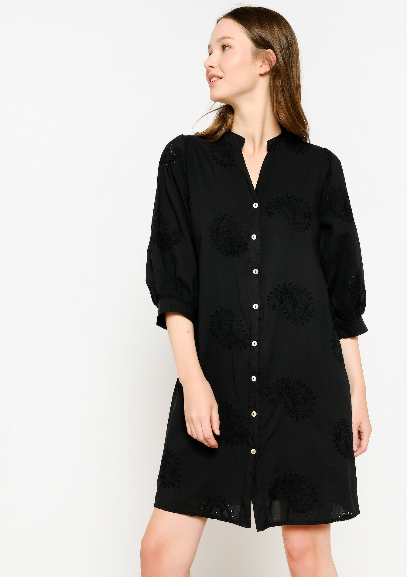Shirt dress with embroidery, Shirt dress with embroidery - BLACK - 08103649_1119