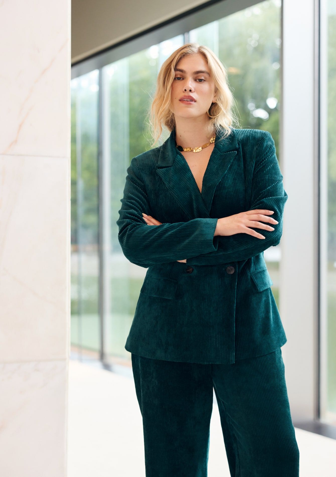 Getailleerde corduroy blazer - GREEN EMERALD - 09101112_4511