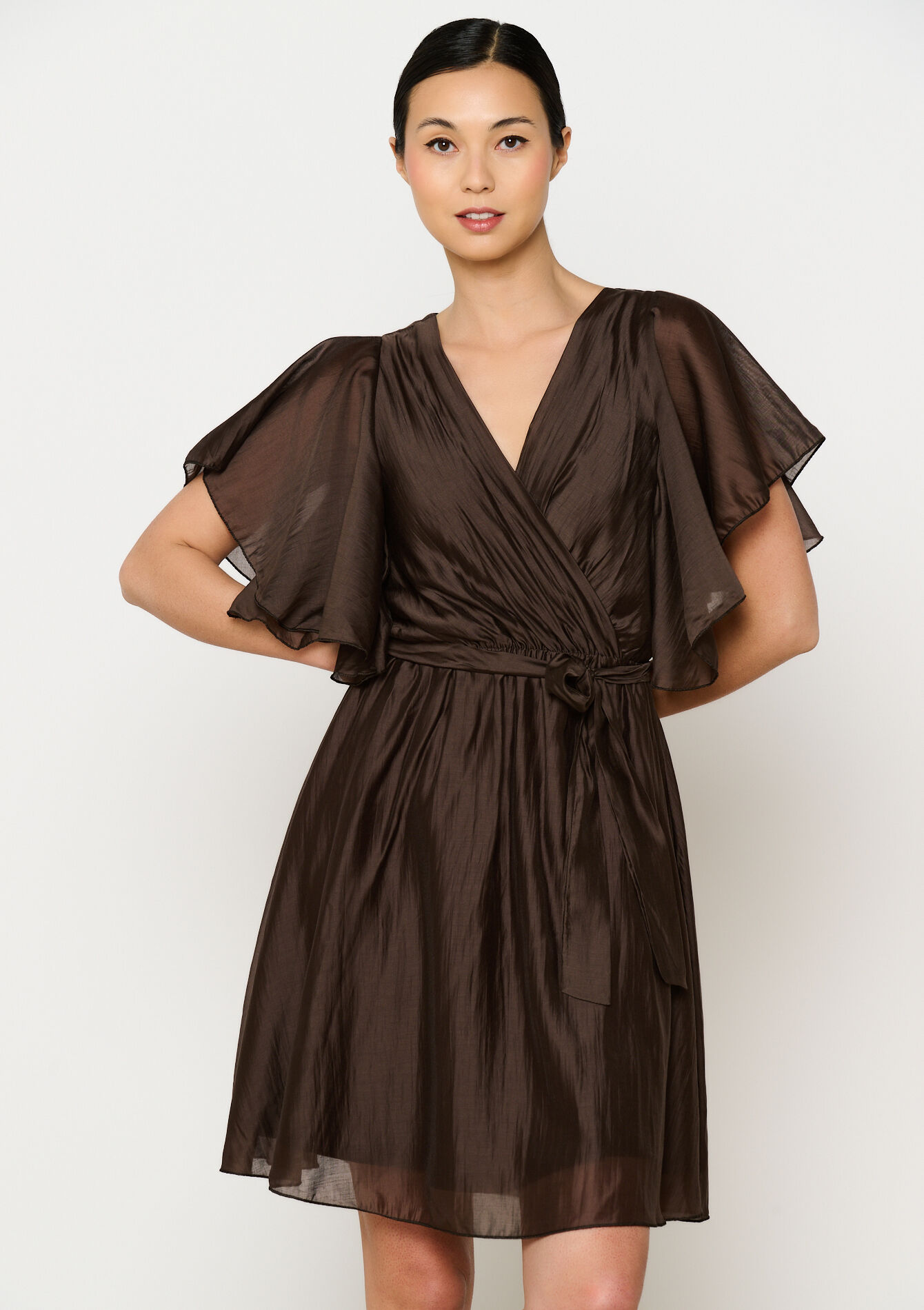 Robe avec manches papillon amples, Robe avec manches papillon amples - BROWN DARK CHOCOLATE - 08104008_3720